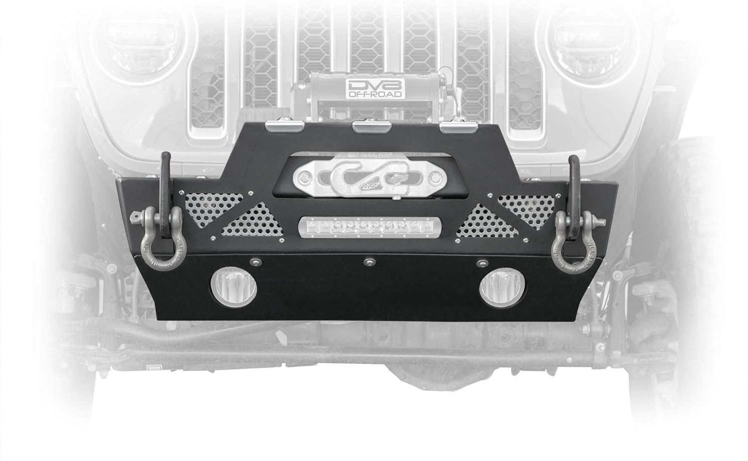 DV8 Offroad  FBJL-02  Parachoques delantero para Wrangler JL 18-22 y Gladiator JT 20-22  Perfil rechoncho  Capaz de cabrestante  Recortes
