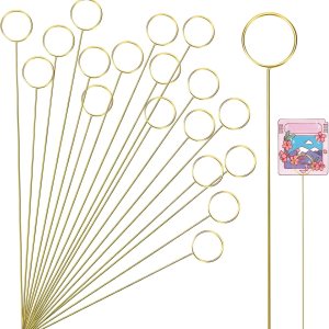 20 soportes para tarjetas de lugar, soporte de tarjetas de lugar de metal floral, soportes de números de mesa dorados, clips de púas de flores de 20 soportes para tarjetas de lugar, soporte de tarjetas de lugar de metal floral, soportes de números de mesa dorados, clips de púas de flores de