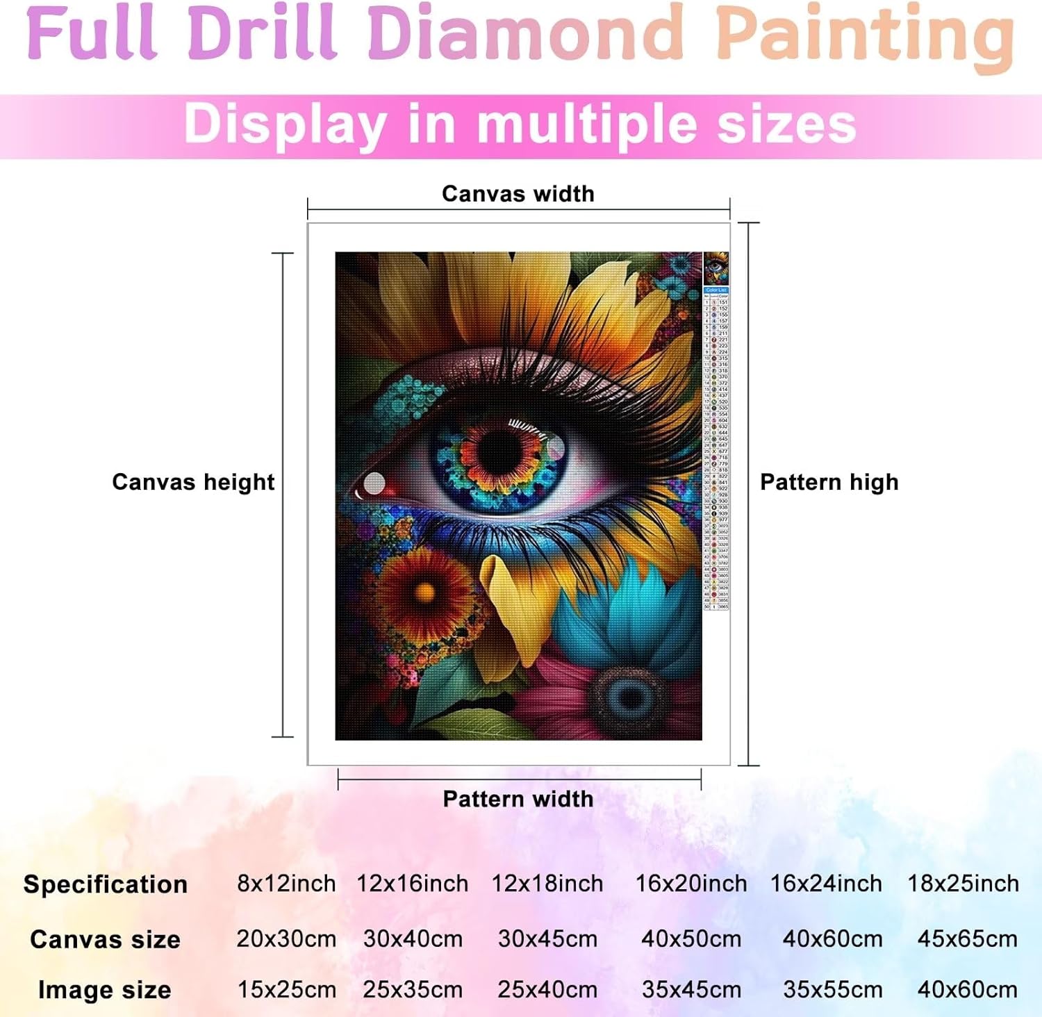 Pintura de diamantes 5D pestañas de ojos de colores por números, kits de pintura con diamantes, arte de cristal, manualidades, taladro completo,