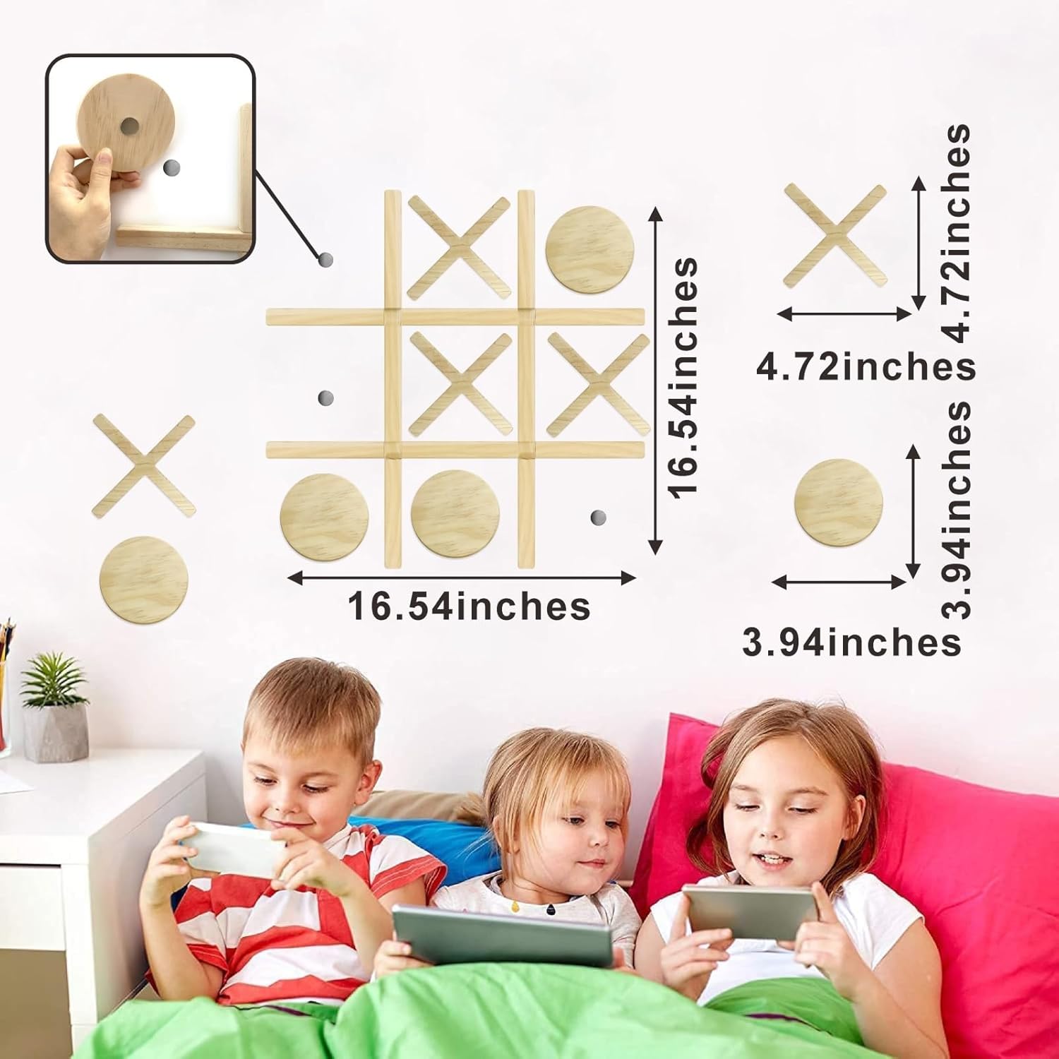 Lamkidle Juego magnético de madera para montar en la pared, decoración de sala de juegos de madera para niños y adultos, decoración de pared moderna