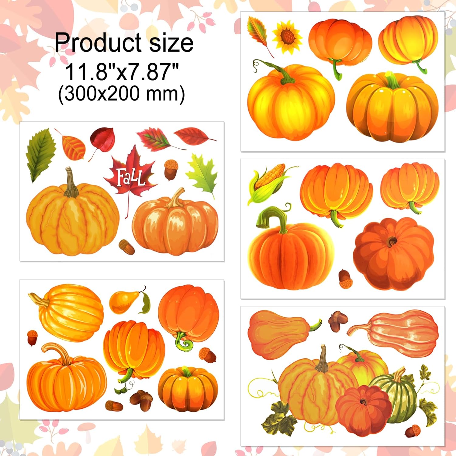 HOWAF Decoraciones de calabaza de Acción de Gracias, 9 hojas de calcomanías de ventana de doble cara de Hello Pumpkin para otoño, cosecha de Acción