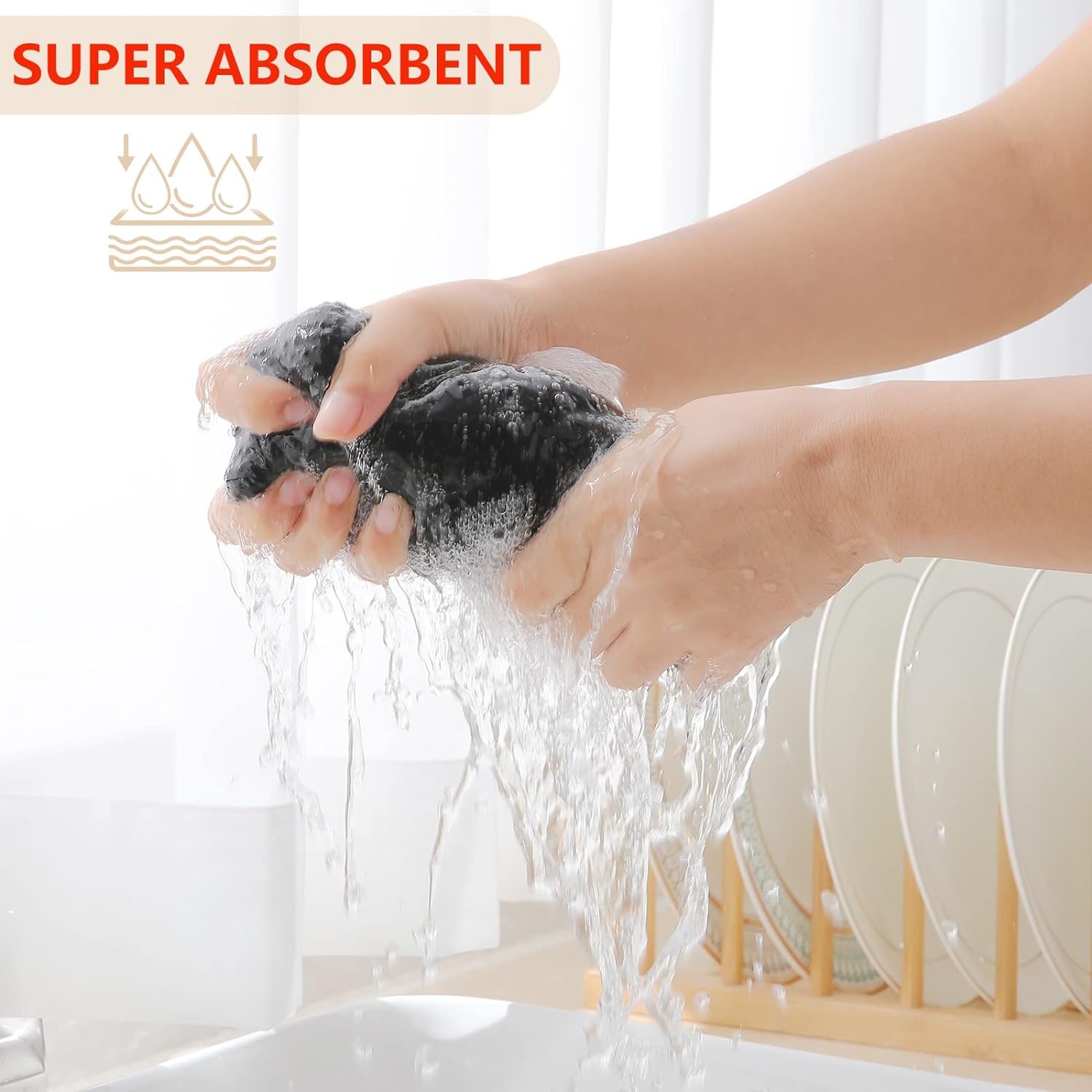 Homaxy Paños de cocina de 100% algodón con tejido de gofre, ultra suaves, absorbentes, de secado rápido, 12 x 12 pulgadas, paquete de 12, color negro