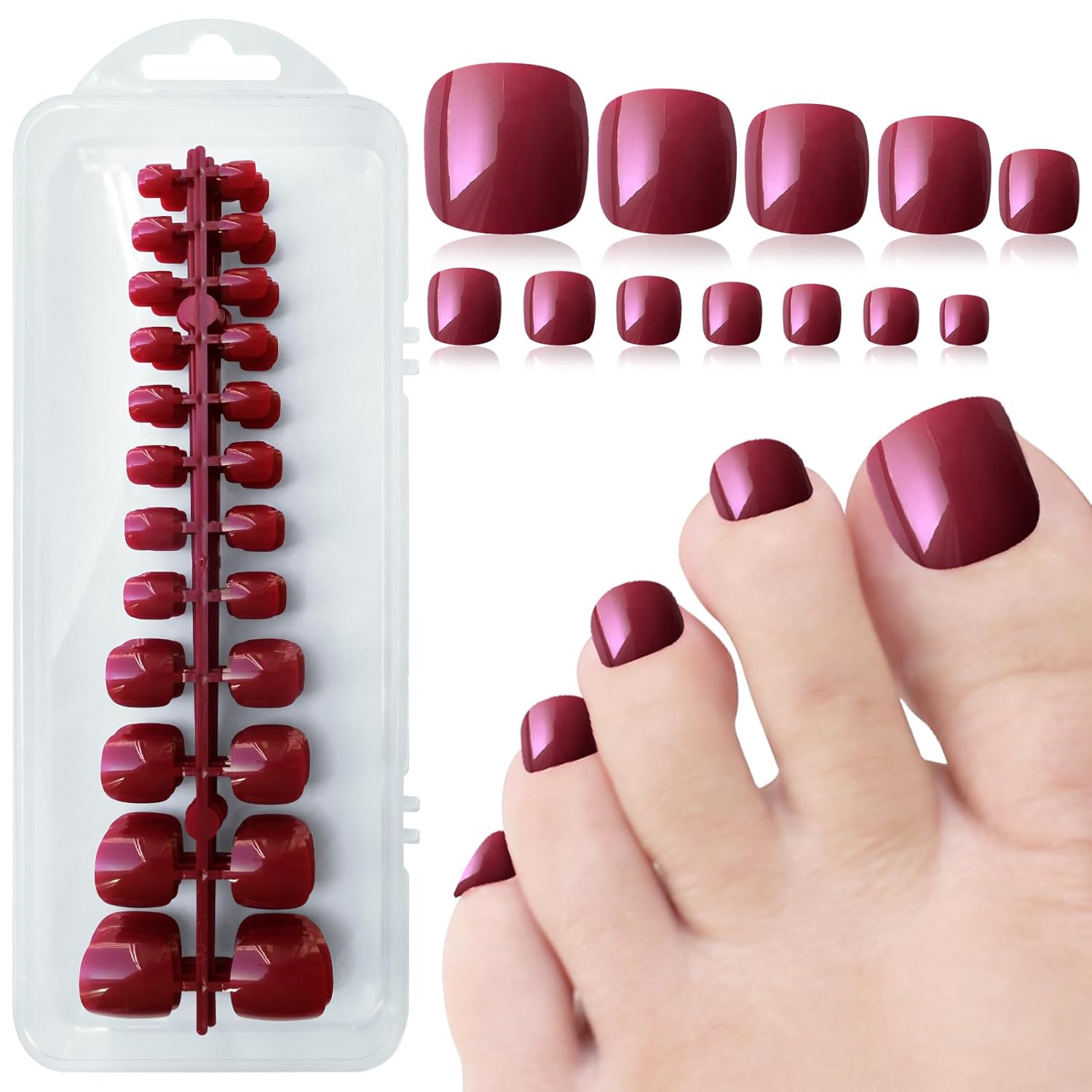 LoveOurHome Uñas postizas a presión de color rojo, cobertura completa, uñas postizas brillantes y cortas, cuadradas, 240 unidades, puntas acrílicas