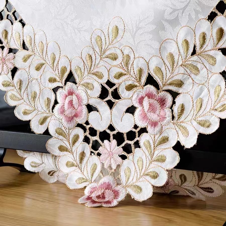 Mantel cuadrado de tela de damasco resistente a las manchas, mantel de encaje bordado de flores, pequeño mantel lavable para comedor, cocina,