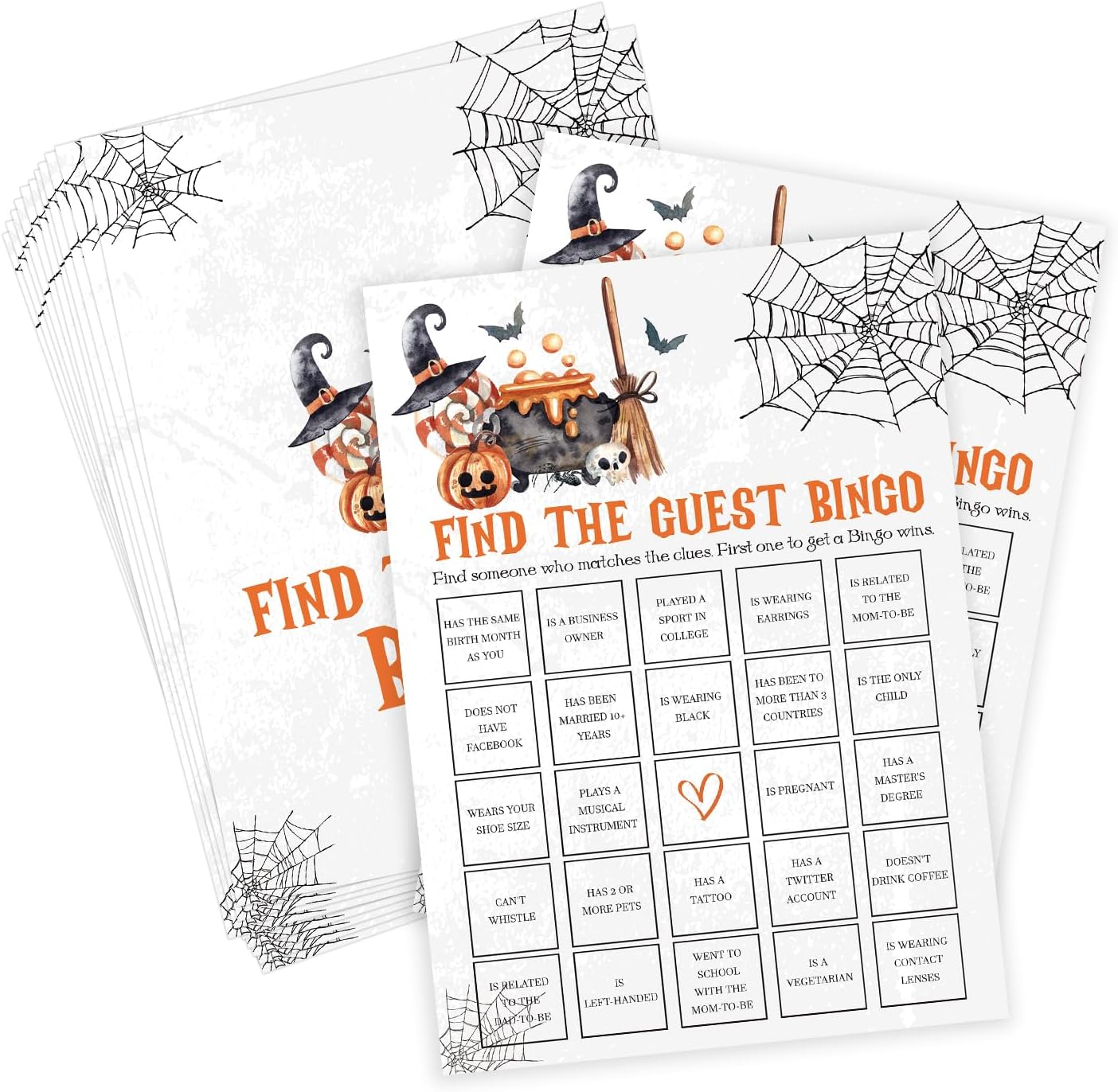 Tuyashua Halloween Find The Guest Bingo Game, juego de Halloween para baby shower, decoraciones de baby shower, suministros de fiesta de revelación