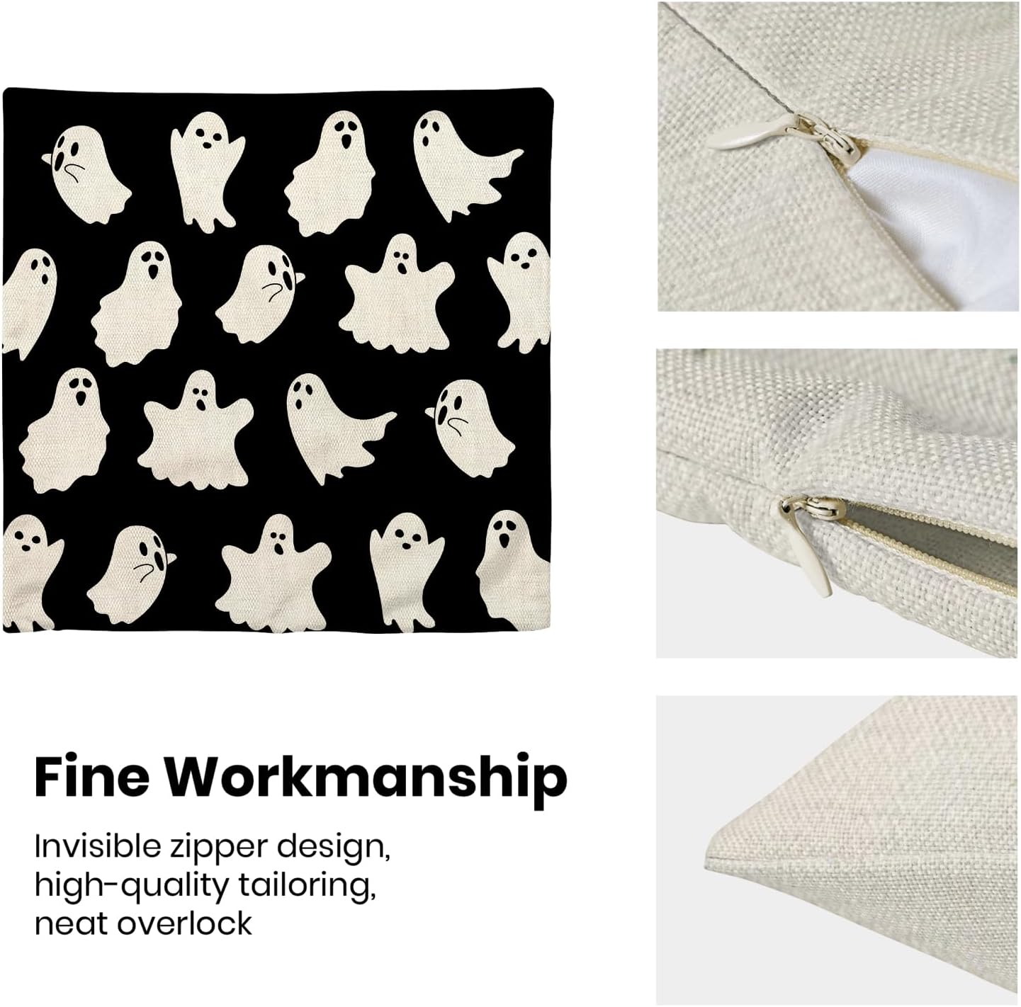 Juego de 2 fundas de almohada de Halloween de 20 x 20 pulgadas, lindo fantasma, para exteriores, de lino, granja, vintage, decoración de Halloween,