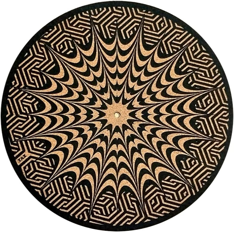 TazStudio Alfombrilla giratoria de corcho para un mejor soporte de sonido en el tocadiscos de vinilo LP – Patrón de mezcla de diseño geométrico