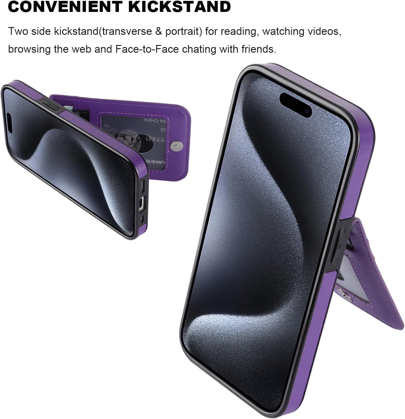 KIHUWEY Funda compatible con iPhone 15 Pro con soporte para tarjeta de crédito, cierre magnético de cuero de alta calidad, función atril, funda