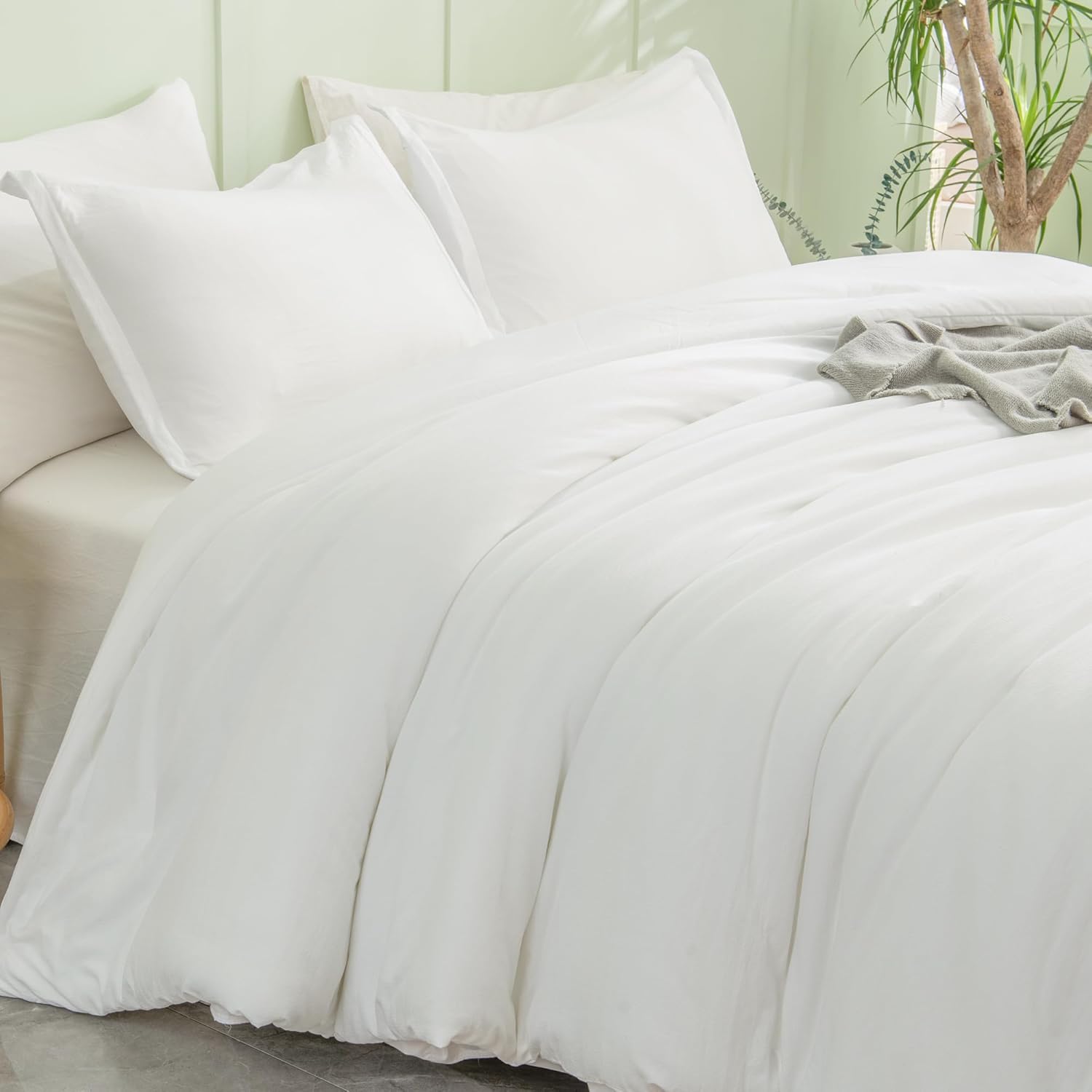 Andency Juego de edredón blanco tamaño matrimonial, juego de edredón bohemio para cama de tamaño matrimonial, juego de ropa de cama de 3 piezas