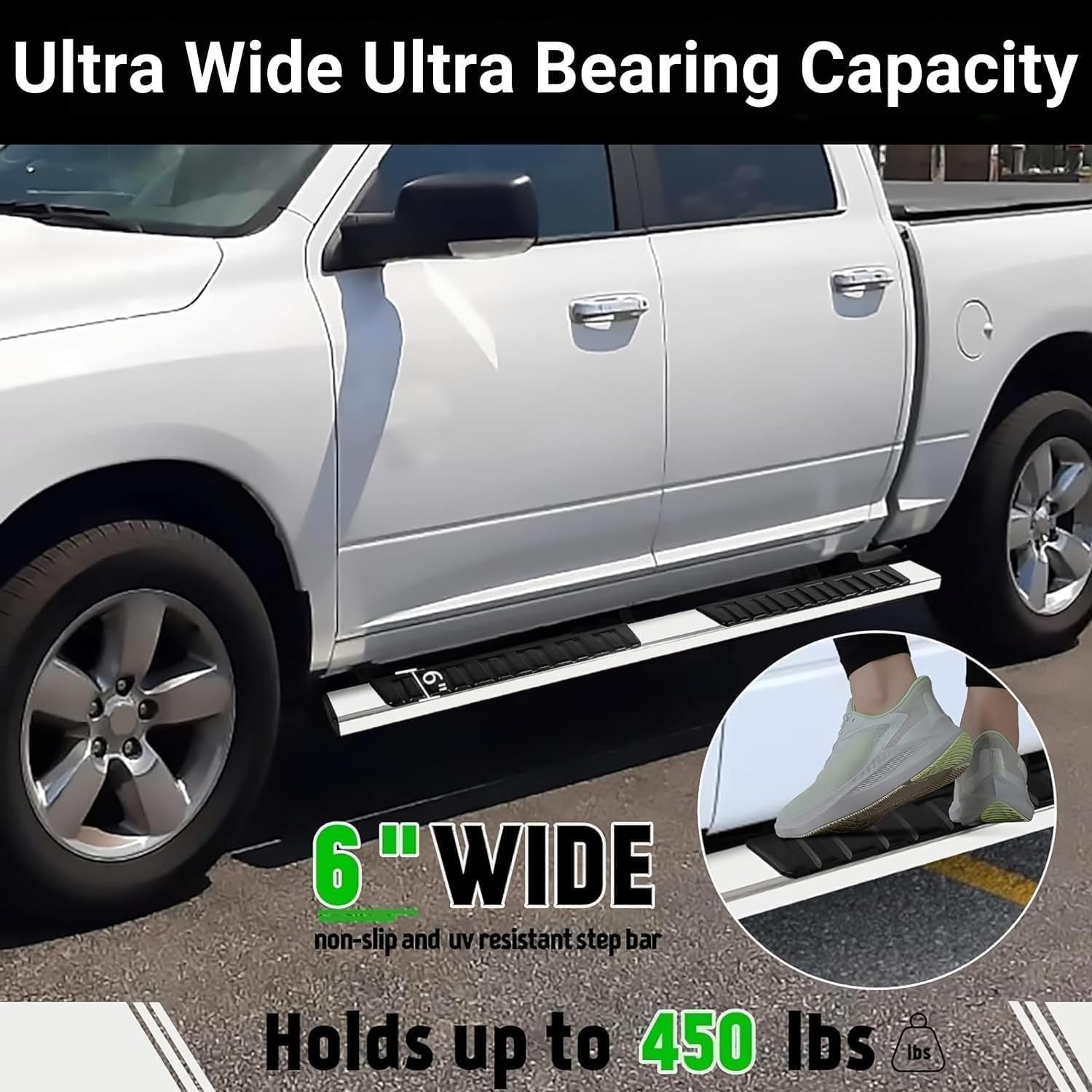 PZ Estribos de cabina de tripulación de 6 pulgadas para Dodge 2009-2018 RAM 1500 2019-2024 RAM 1500 Classic Body (nuevo estilo de carrocería no