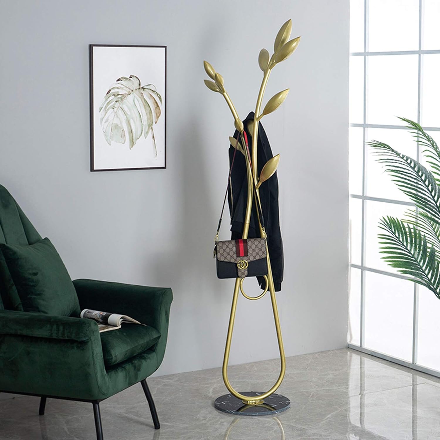 Coat Rack Leaf Standing Gold Iron Hanger Marble Base Floor Hanger Modern Nordic Home Bedroom Freestanding Hanger