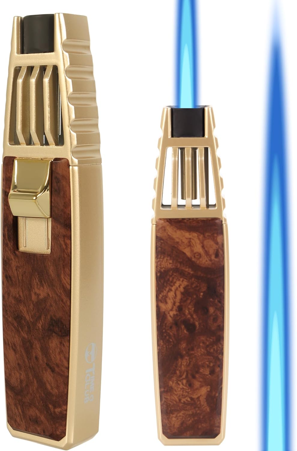 Encendedor de butano, soplete de soldadura, estilo oro caoba, linterna de cocina recargable, resistente al viento, llama ajustable, soplete solar