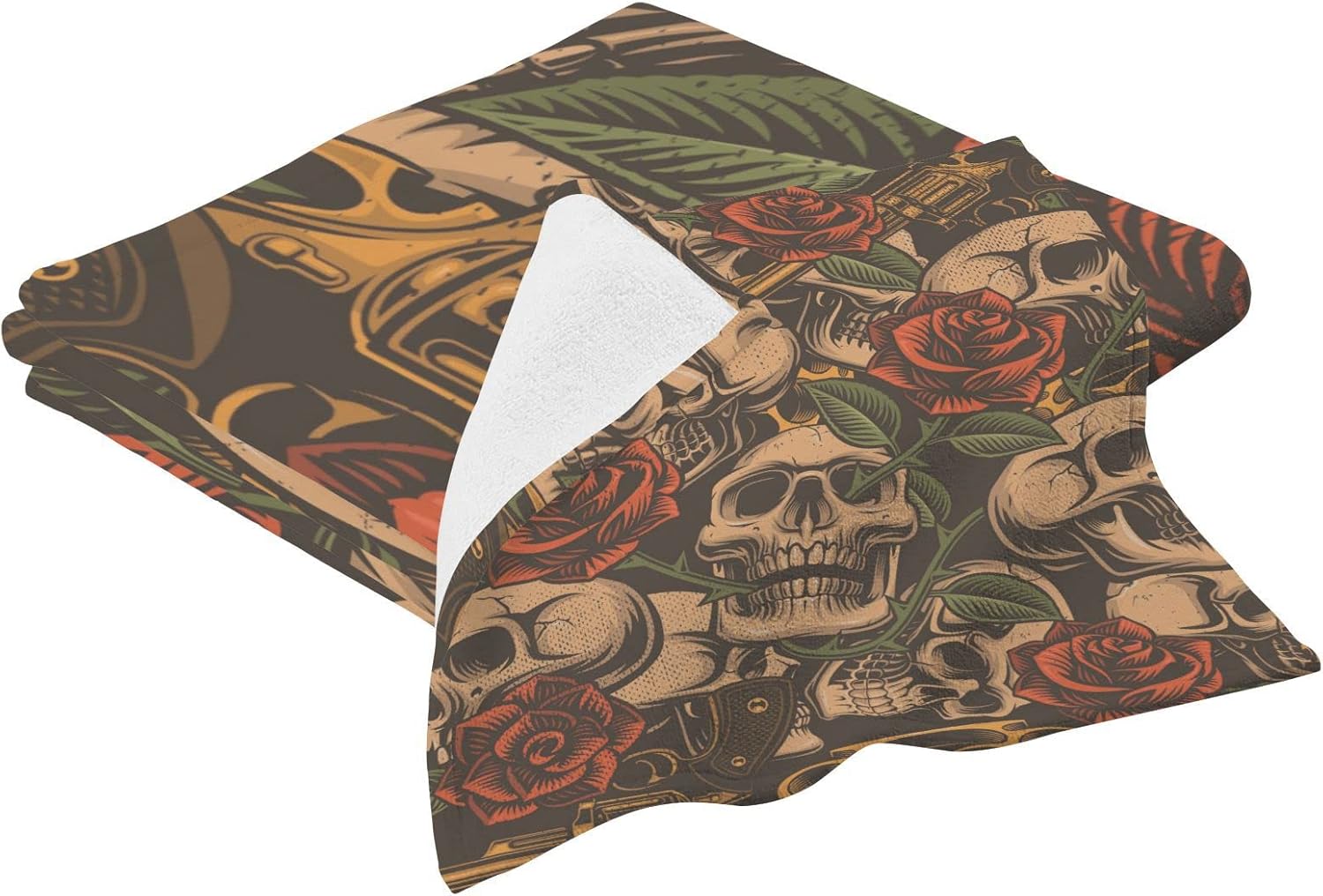 Skulls Guns Roses – Juego de toallas de baño de algodón para baño, juego de toallas suaves, 1 toalla de baño, 1 toallita suave, absorbente, para