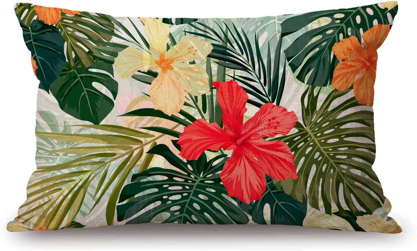 Fundas de almohada decorativas para exteriores para sofá, cama, plantas tropicales hawaianas, hojas de palmera, funda de almohada de decoración