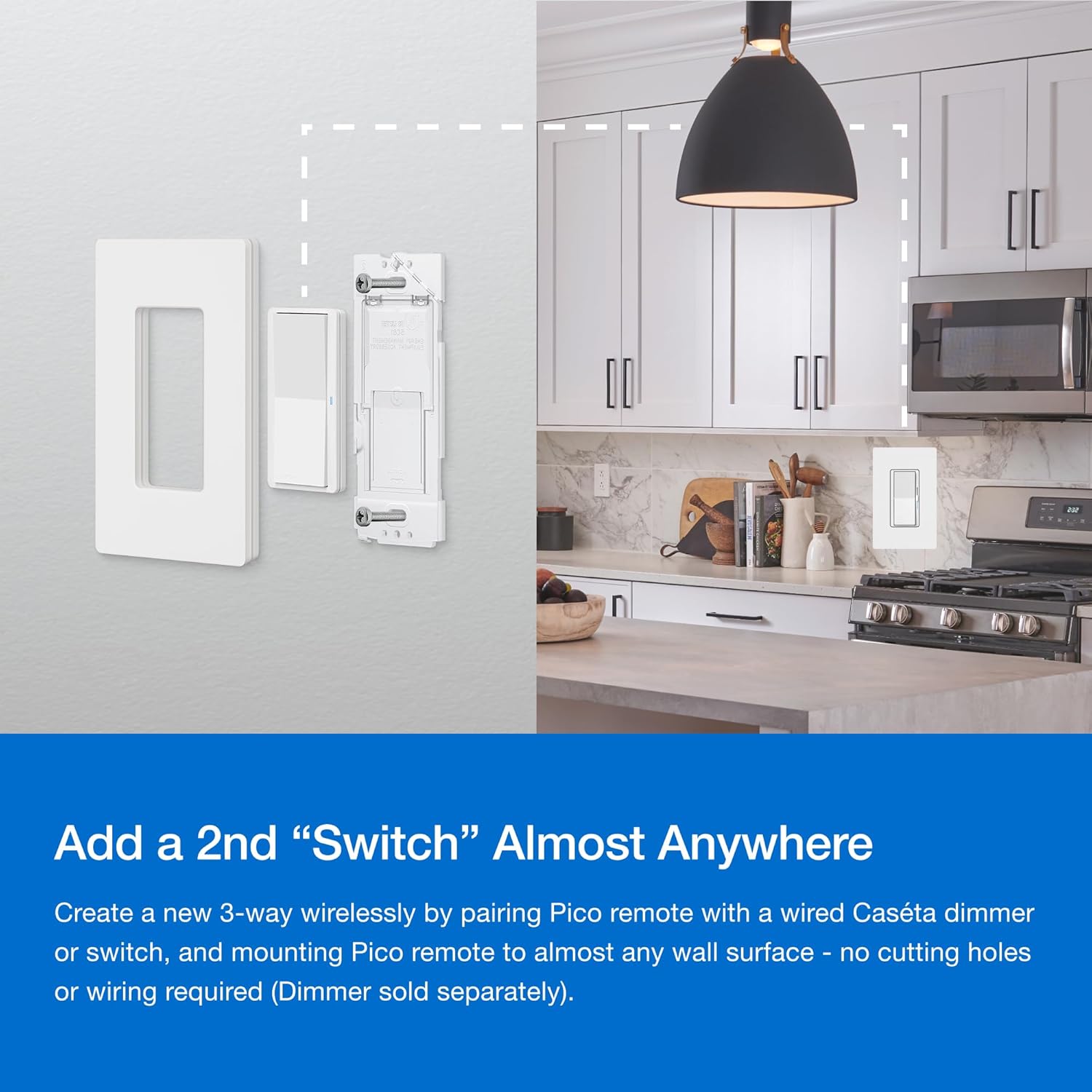 Lutron Pico Paddle Kit de montaje en pared remoto para control de encendidoapagado con etiquetas adhesivas de alambre  para interruptores y