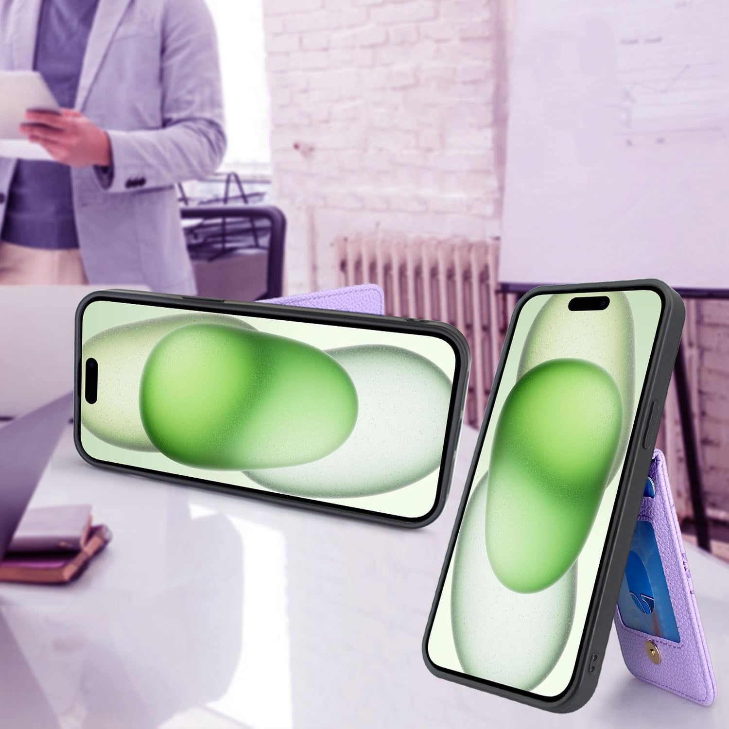Lacass Funda compatible con MagSafe para iPhone 15 PlusiPhone 14 Plus de 6.7 pulgadas, tarjetero magnético desmontable con cremallera (morado claro