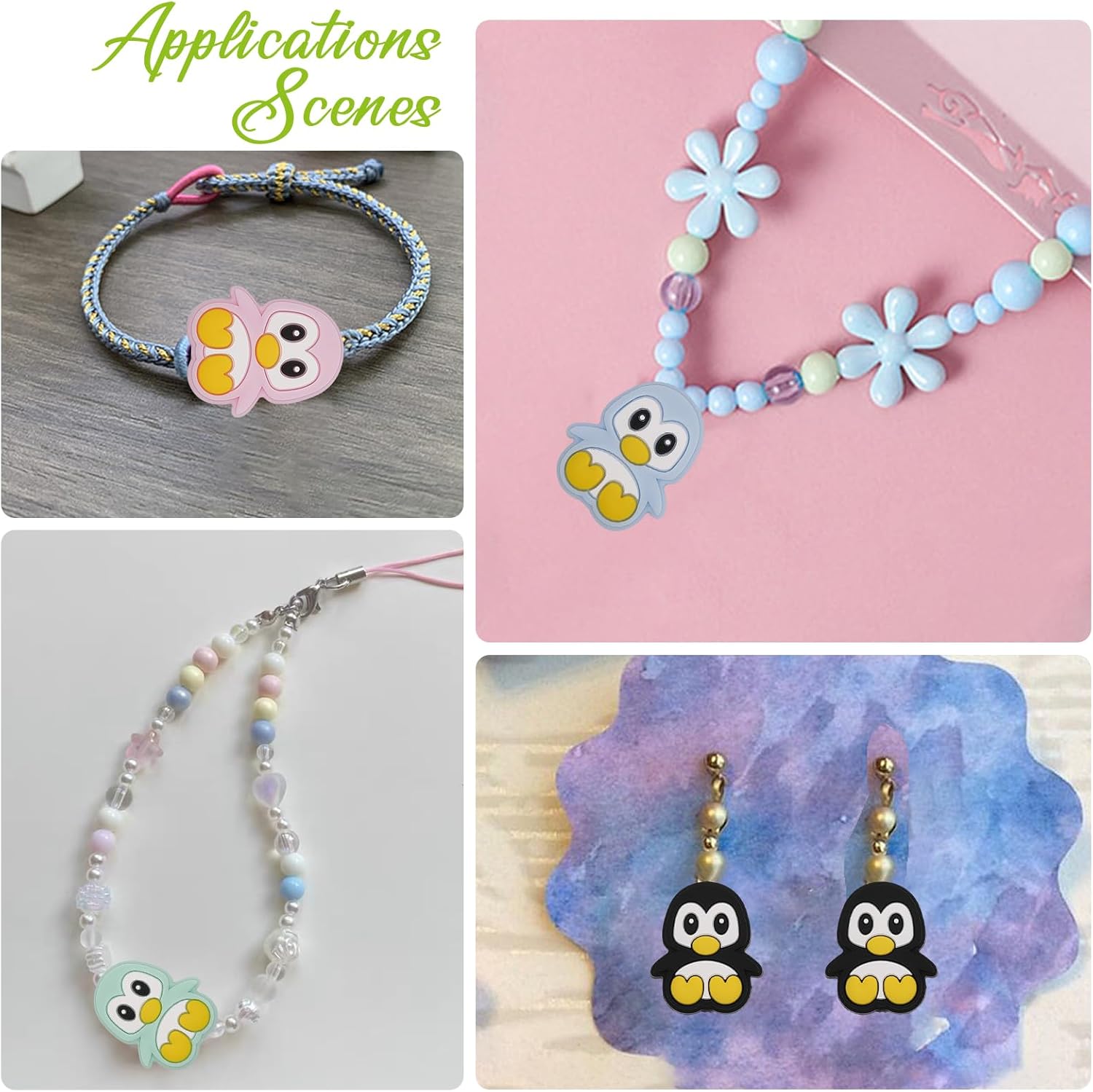 CHGCRAFT 10 cuentas de silicona con forma de pingüino de 5 colores, cuentas espaciadoras de pingüino para bricolaje, collares, pulseras, llaveros