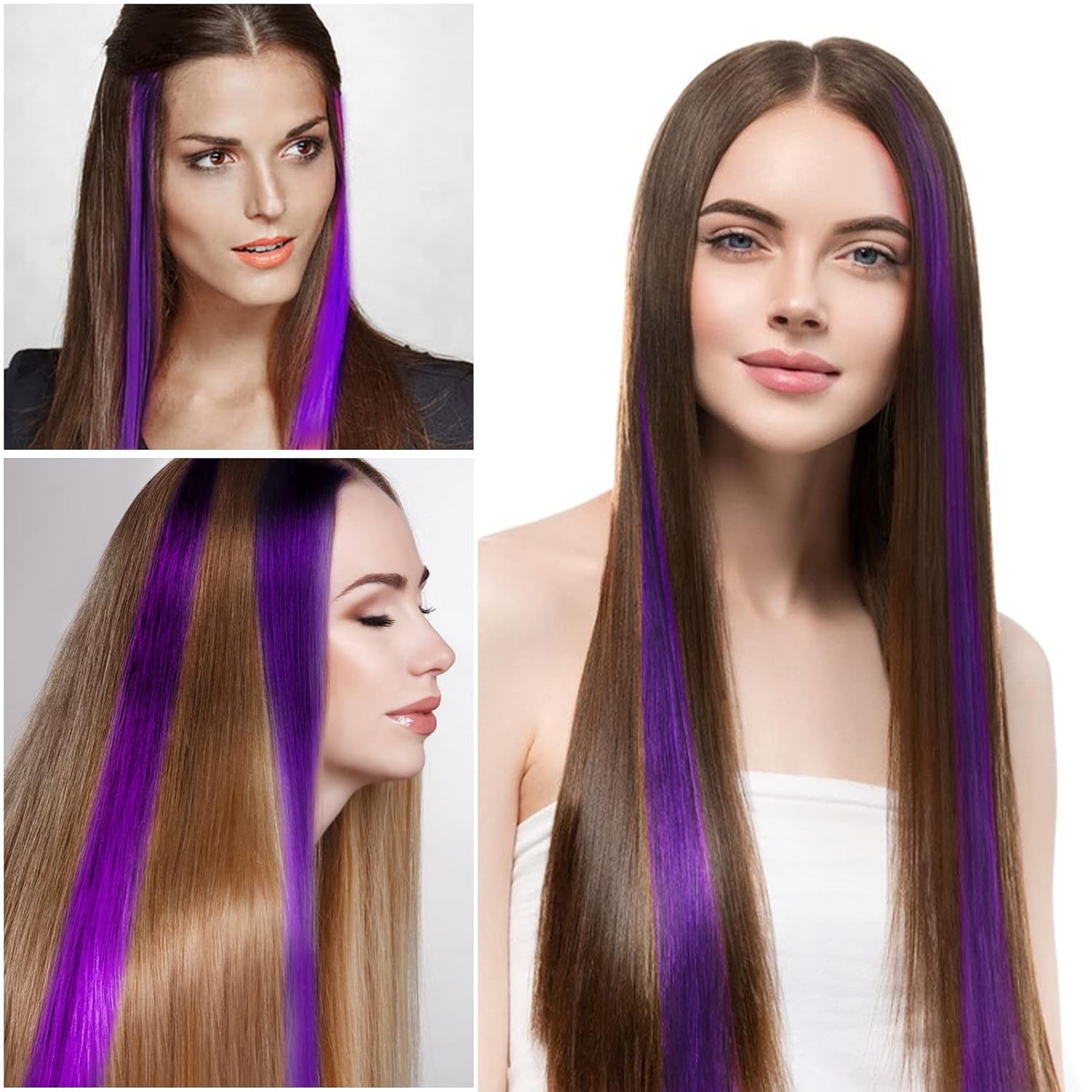 Kyerivs Extensiones de cabello con clip de colores para niñas, 24 piezas de 20 pulgadas, extensiones de pelo sintético lacio arcoíris para niñas,