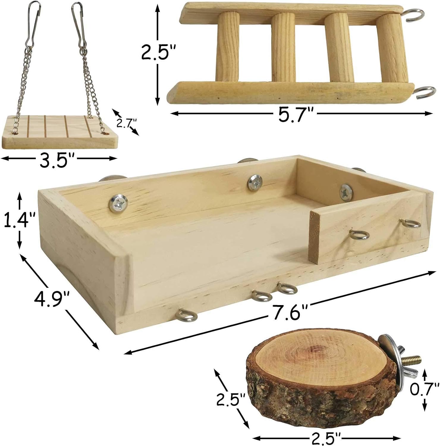 kathson Juego de juguetes de hámster con plataforma, escalera, columpio, 5 piezas de madera para escalar, accesorios para jerbos, hámsters enanos,