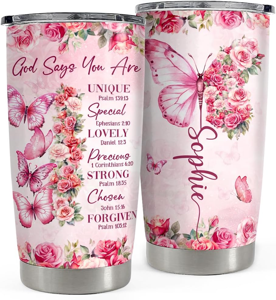 SANDJEST Regalos inspiradores personalizados para mujeres, regalos cristianos para mujeres, vaso de 20 onzas y 30 onzas, vaso de café de viaje,