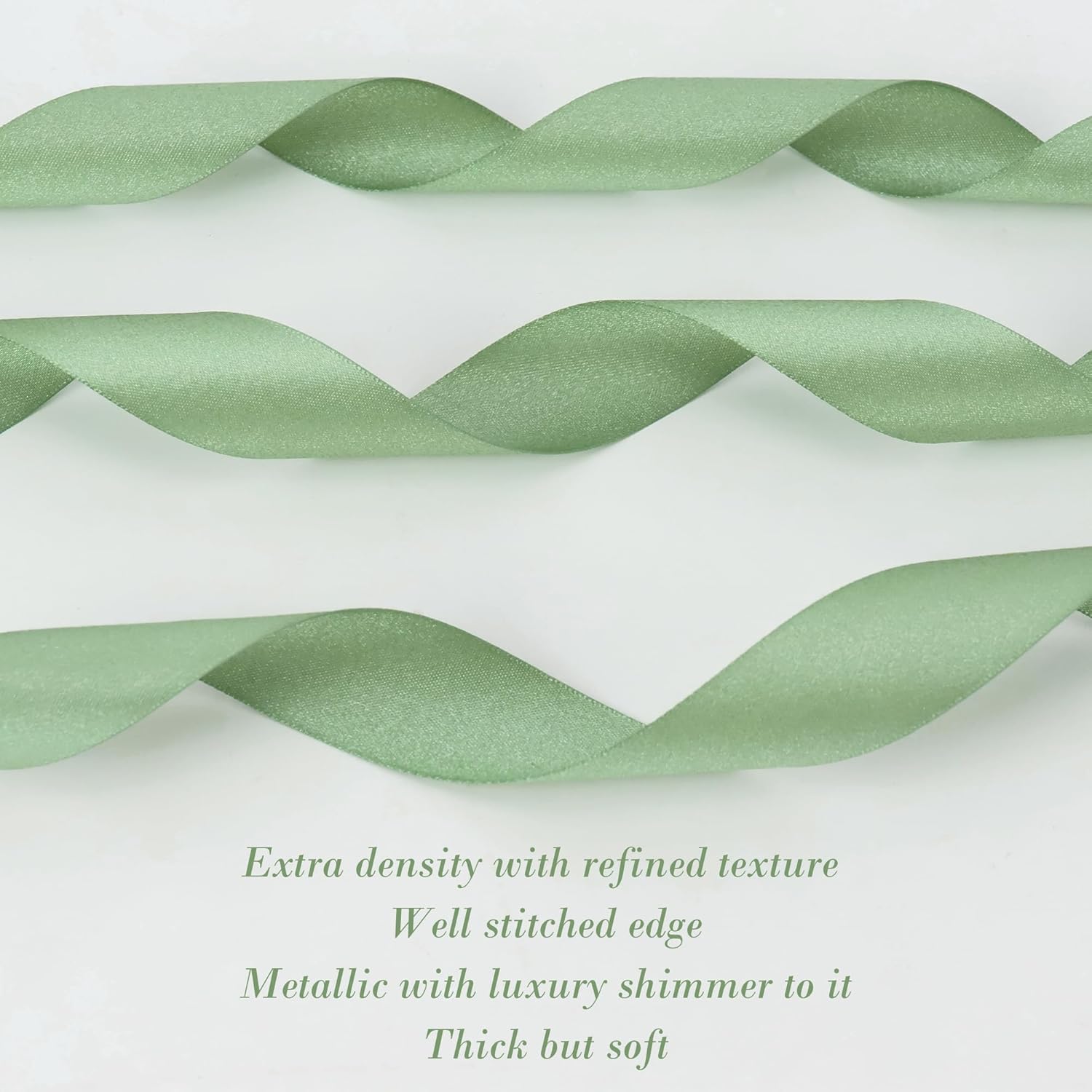 HUIHUANG Cinta de satén brillante de 1 pulgada de lujo, extra densidad, color verde salvia claro para envolver regalos, manualidades y lazos, ramo