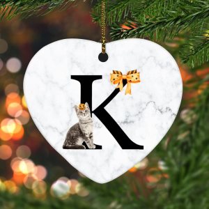 Adornos de Navidad de cerámica en forma de corazón, monograma inicial K Halloween, gato, calabaza, adornos para árbol de Navidad, decoración Adornos de Navidad de cerámica en forma de corazón, monograma inicial K Halloween, gato, calabaza, adornos para árbol de Navidad, decoración