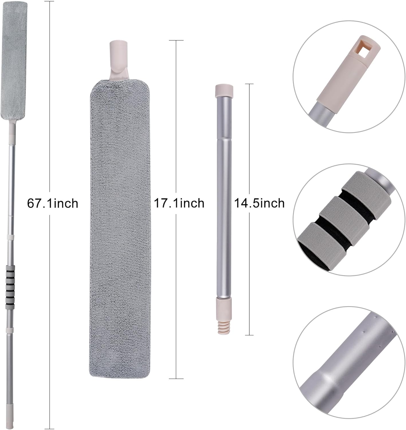 Herramientas de limpieza mejoradas para debajo de los electrodomésticos, plumero de microfibra de 67 pulgadas, accesorios de limpieza de cepillo