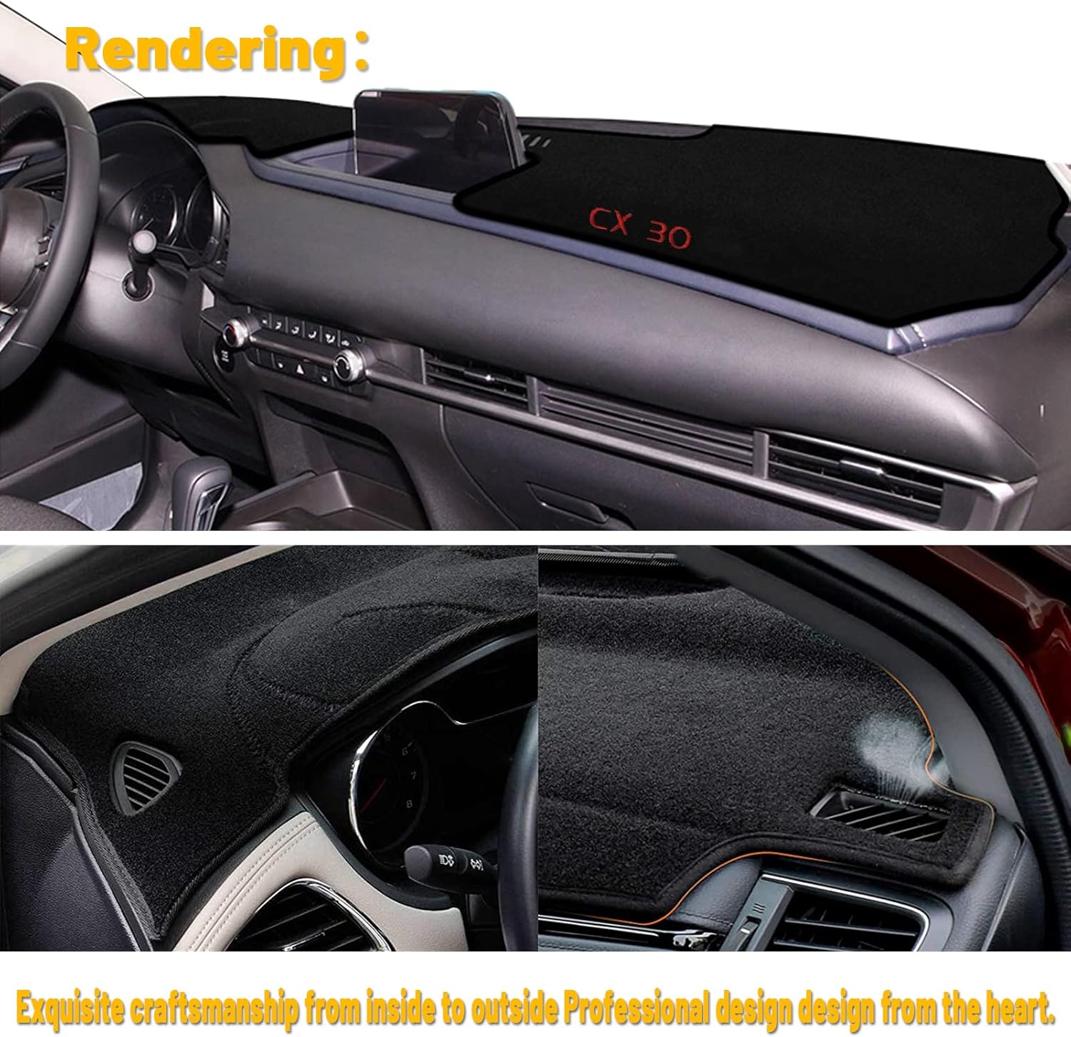 Tapete antideslizante para tablero de instrumentos compatible con Mazda CX-30 CX 30 2020-2022, protector solar Mazda CX-30 2020-2022 (sin HUD)
