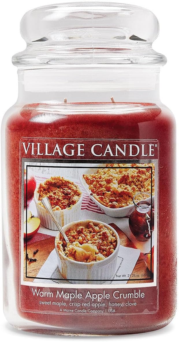 Village Candle Warm Maple Apple Crumble – Vela perfumada en tarro de cristal grande, 21.25 onzas