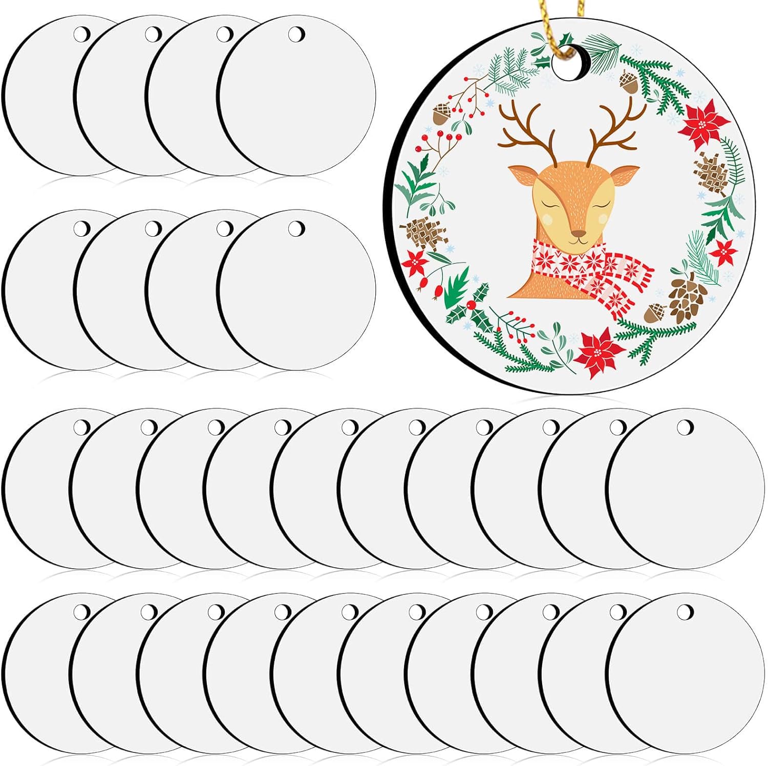 Adornos de sublimación de 3 pulgadas, 50 piezas redondas en blanco de sublimación, adornos de Navidad para decoración de árbol de Navidad,