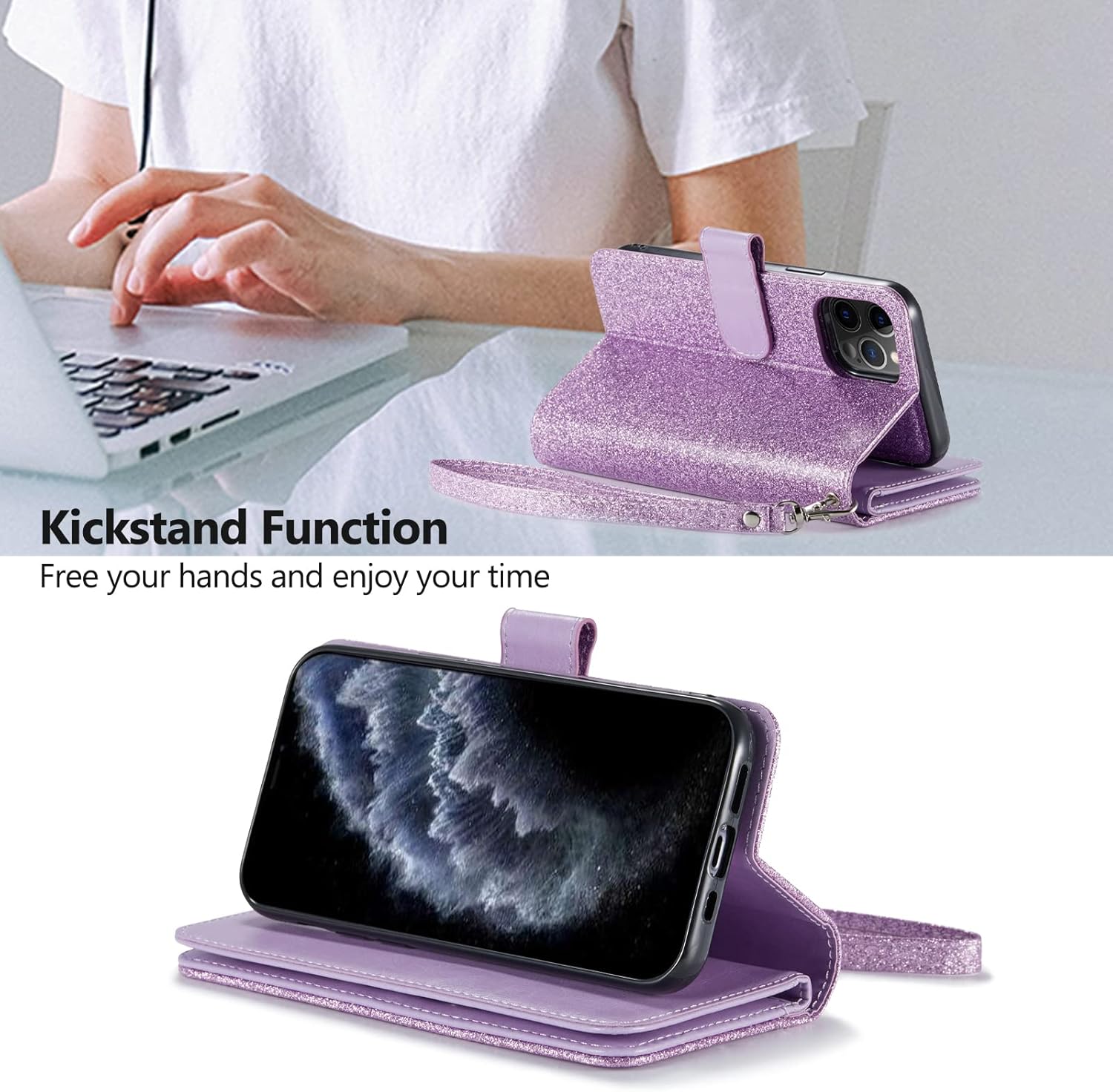 Varikke Funda tipo cartera para iPhone 11 Pro Max, funda magnética desmontable para mujer con tarjetero y soporte y correa para la muñeca, se adapta