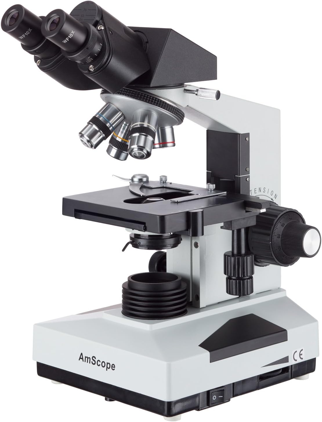 AmScope Microscopio binocular compuesto B490B-LED, oculares WF10x y WF20x, aumento 40X-2000X, Brightfield, iluminación LED, condensador Abbe, etapa