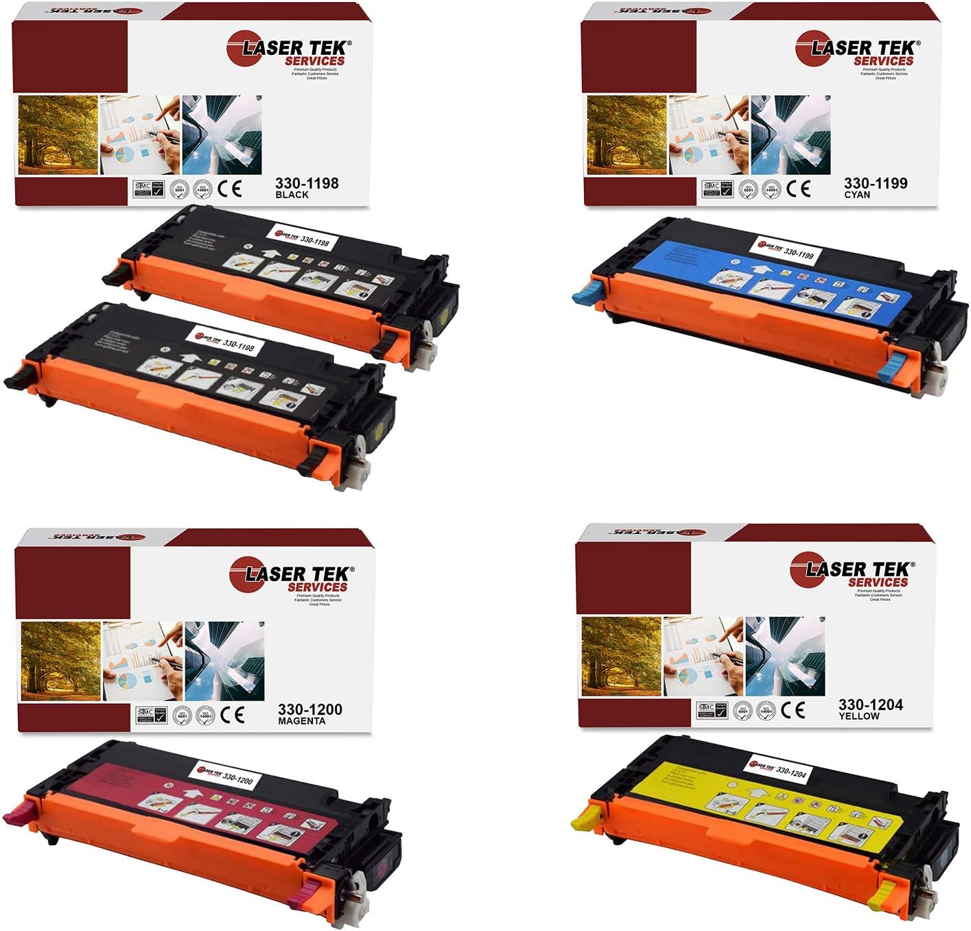 Laser Tek Services Cartucho de tóner compatible 330-1198 330-1199 330-1200 330-1204 para impresoras Dell 3130 3130CN 3130CND (negro, cian, magenta,