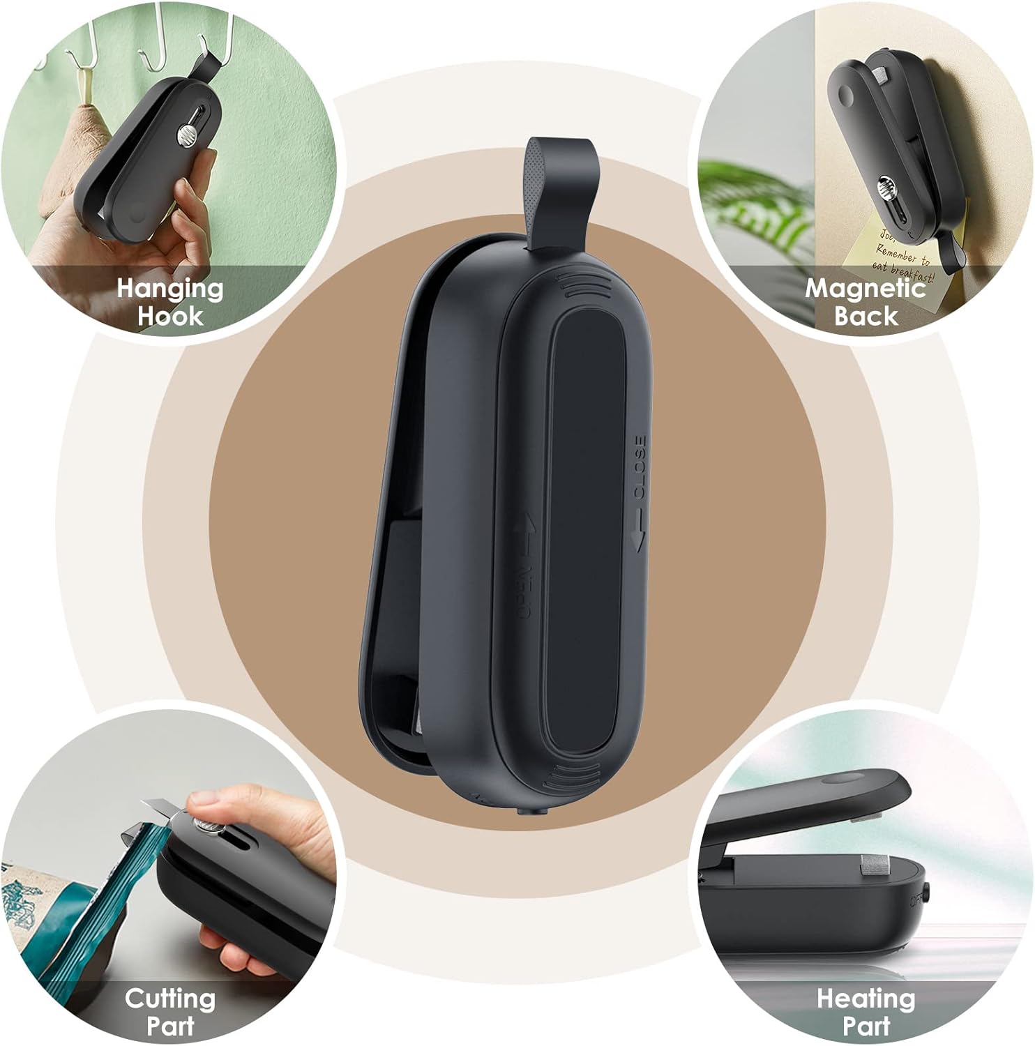 ODSD Mini sellador de bolsas 2 unidades, sellador térmico de bolsas 2 en 1 con cortador, máquina de resellar bolsas de mano portátil para bolsas de