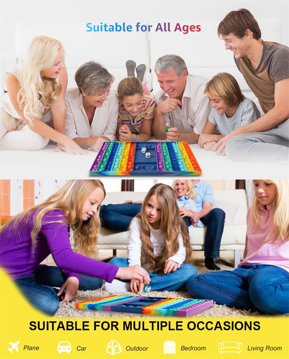 Juguete grande para ansiedad con dados, tablero de ajedrez arcoíris, juguete sensorial de burbujas de silicona para padres e hijos, niños grandes y