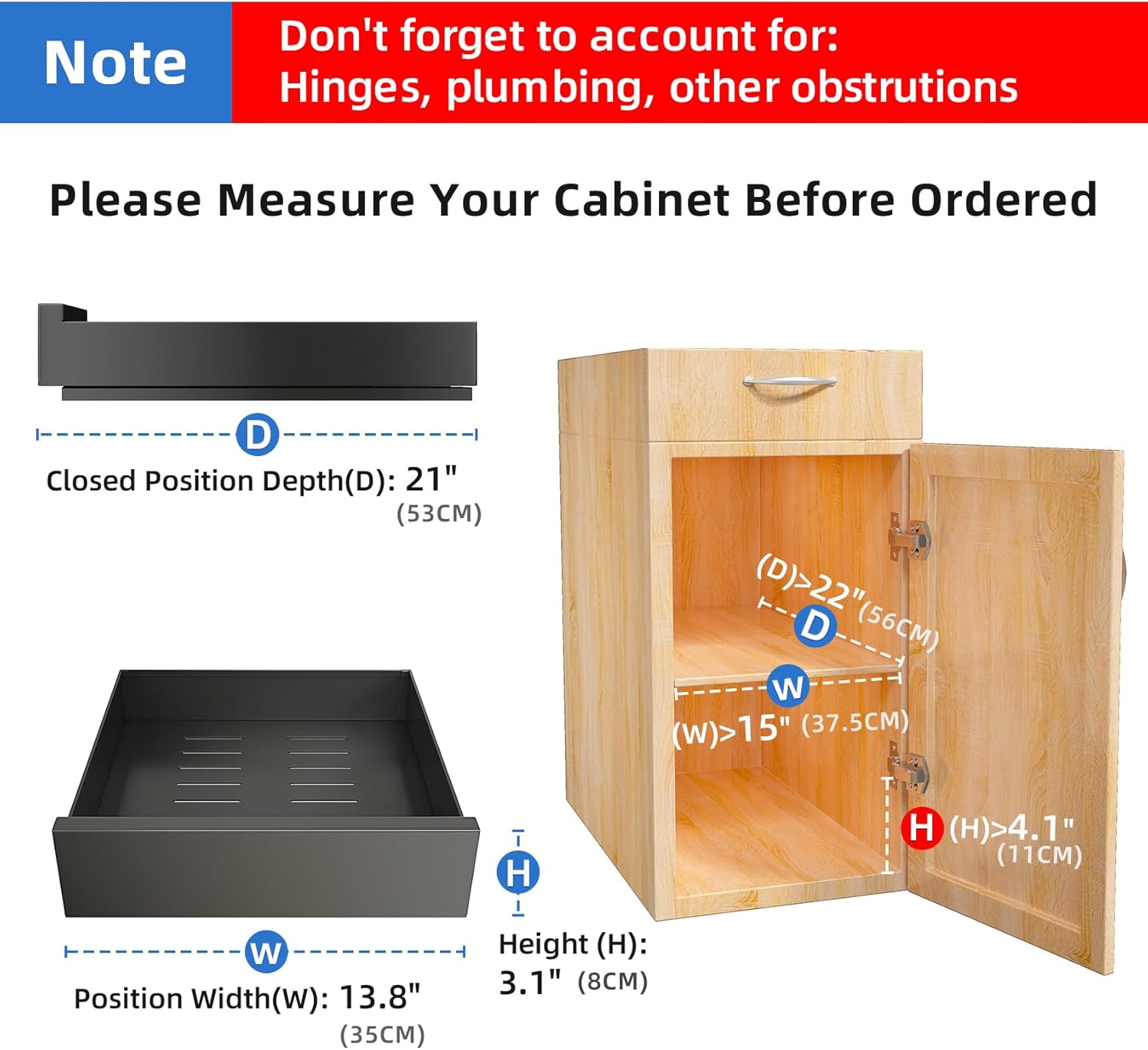 Organizador de gabinete extraíble, 21 pulgadas de profundidad, cajones deslizantes para armarios de cocina, organizadores extraíbles para el hogar
