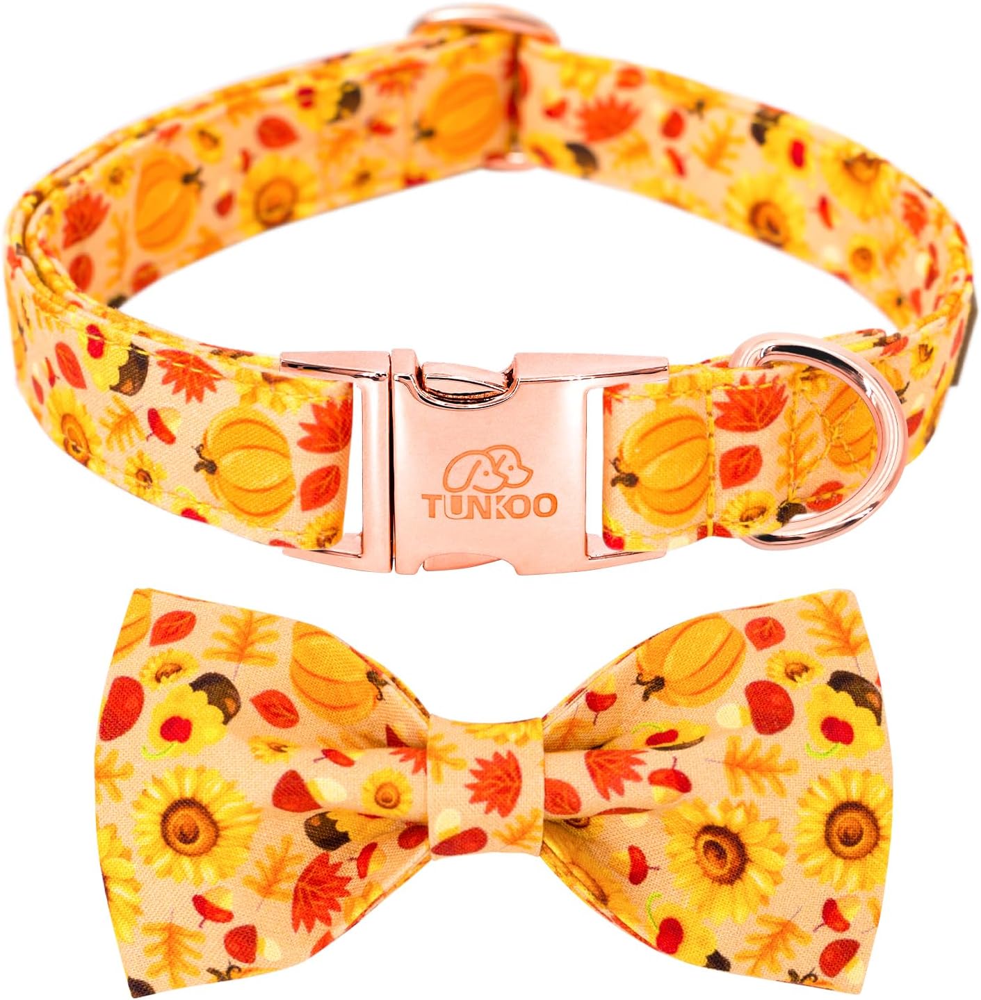 Collar de girasol para perro con elegante pajarita, collar de cachorro naranja ajustable, patrón floral, elegante y encantador, accesorio para
