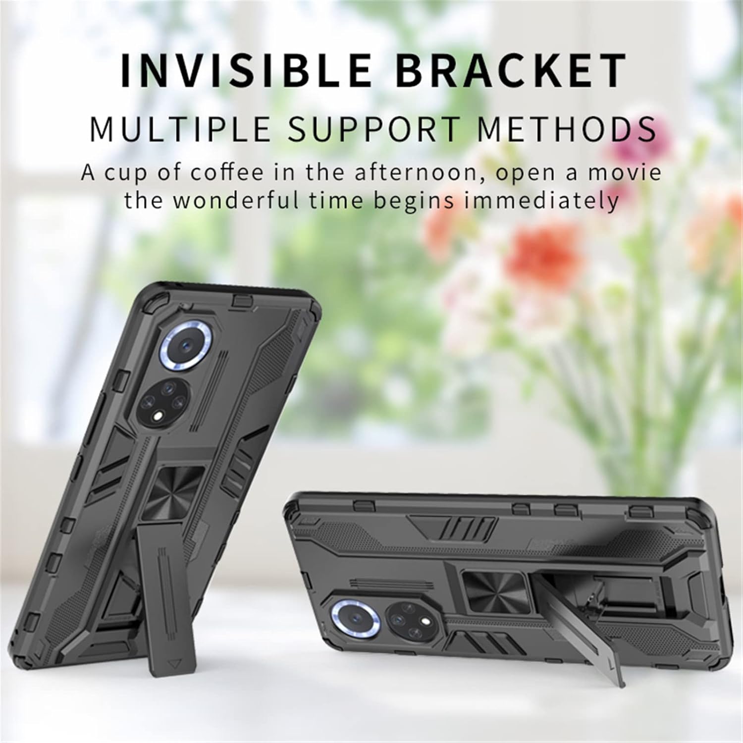 Asuwish Funda para teléfono Honor 50 5GHuawei Nova 9 con protector de pantalla de vidrio templado y soporte delgado, híbrido, resistente, película