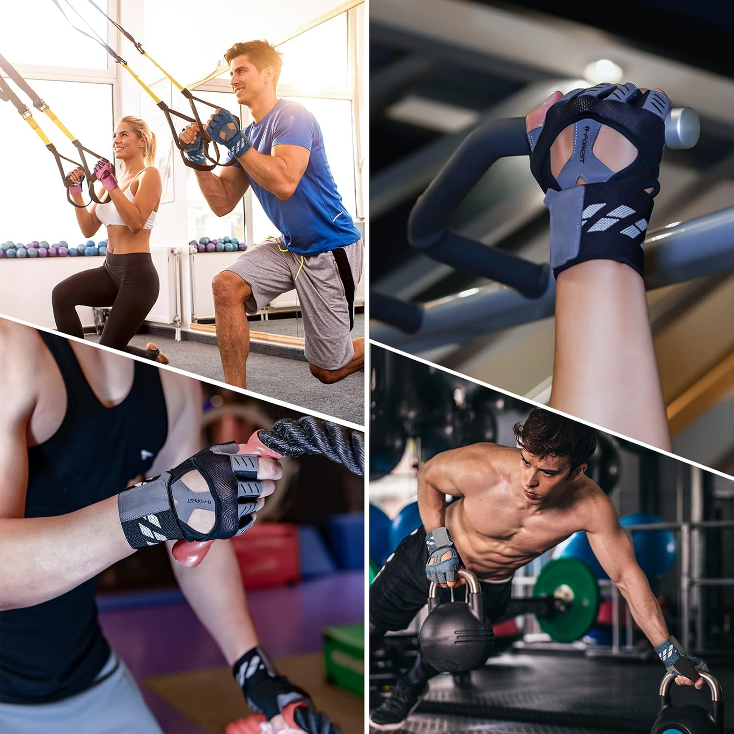 B-Forest Guantes de entrenamiento, guantes de gimnasio, guantes de levantamiento de pesas con muñequera para hombres y mujeres para entrenamiento,