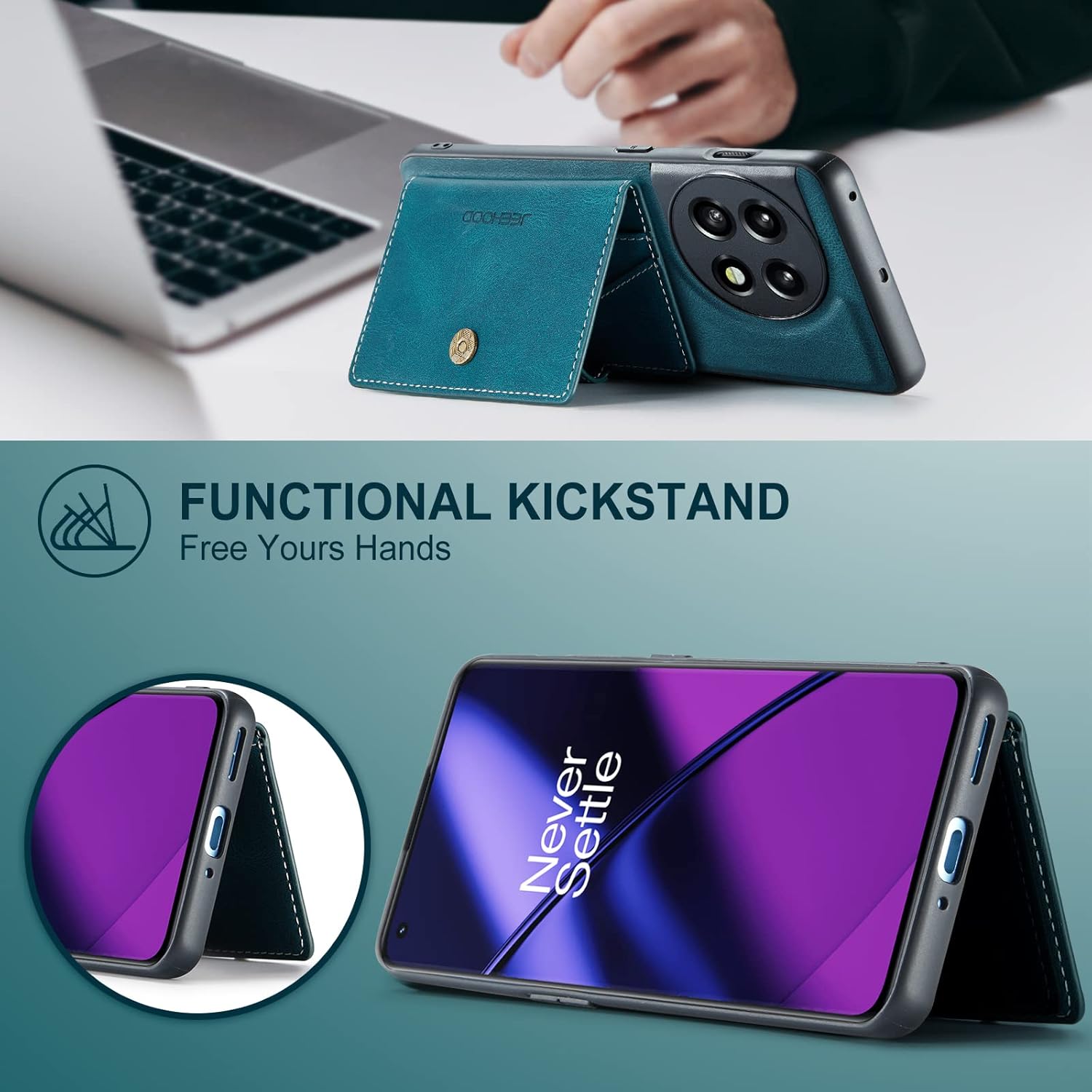 Hongxinyu Funda para OnePlus 11 5G, funda magnética desmontable básica, cartera, tarjeta, ranura para efectivo, función atril compatible con OnePlus