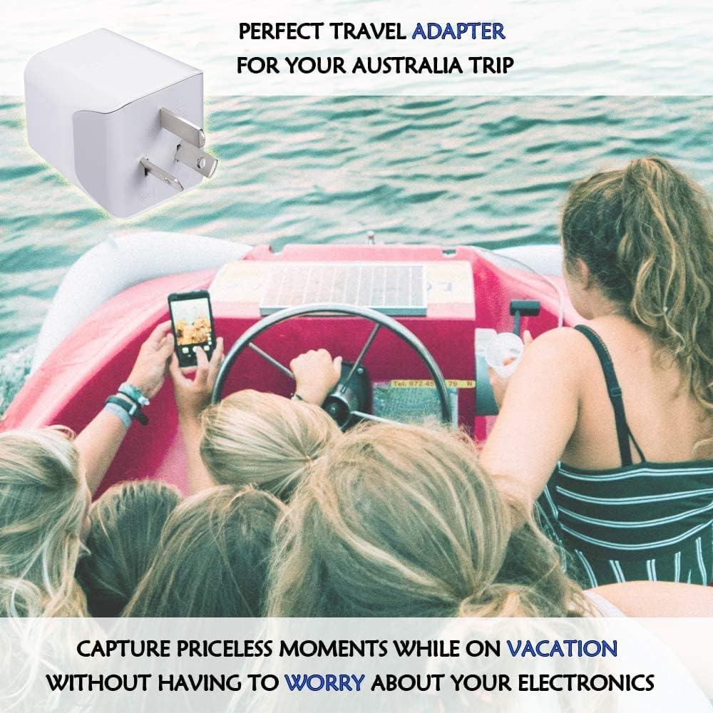 Ceptics Australia, Nueva Zelanda y China, adaptador de viaje con doble entrada USB, ultra compacto, de Estados Unidos a tipo I, perfecto para