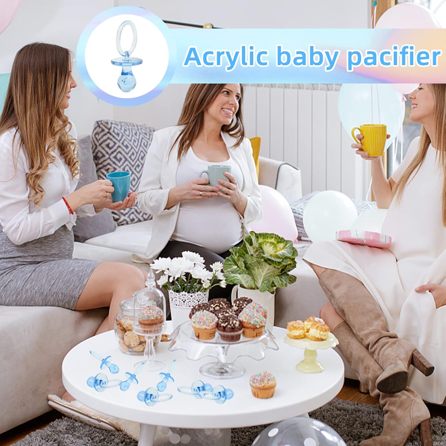 100 chupetes de plástico para baby shower, de 2.75 pulgadas, para baby shower, decoración de fiesta de género, regalo de fiesta de cumpleaños (azul)