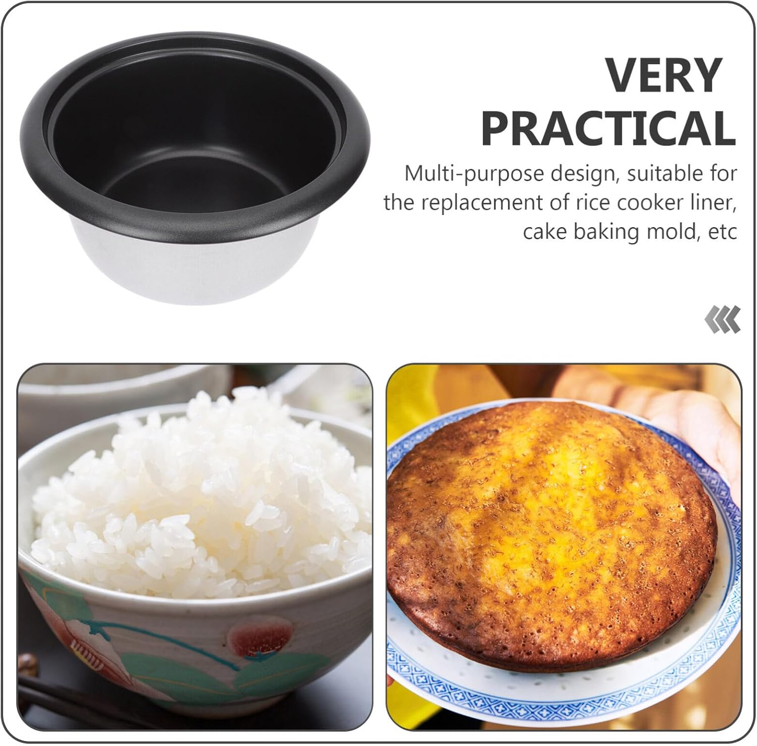 Kichvoe Olla de cocción Liner 3L Olla de arroz olla interior Revestimiento antiadherente para cocinar arroz Contenedor de cocción de arroz