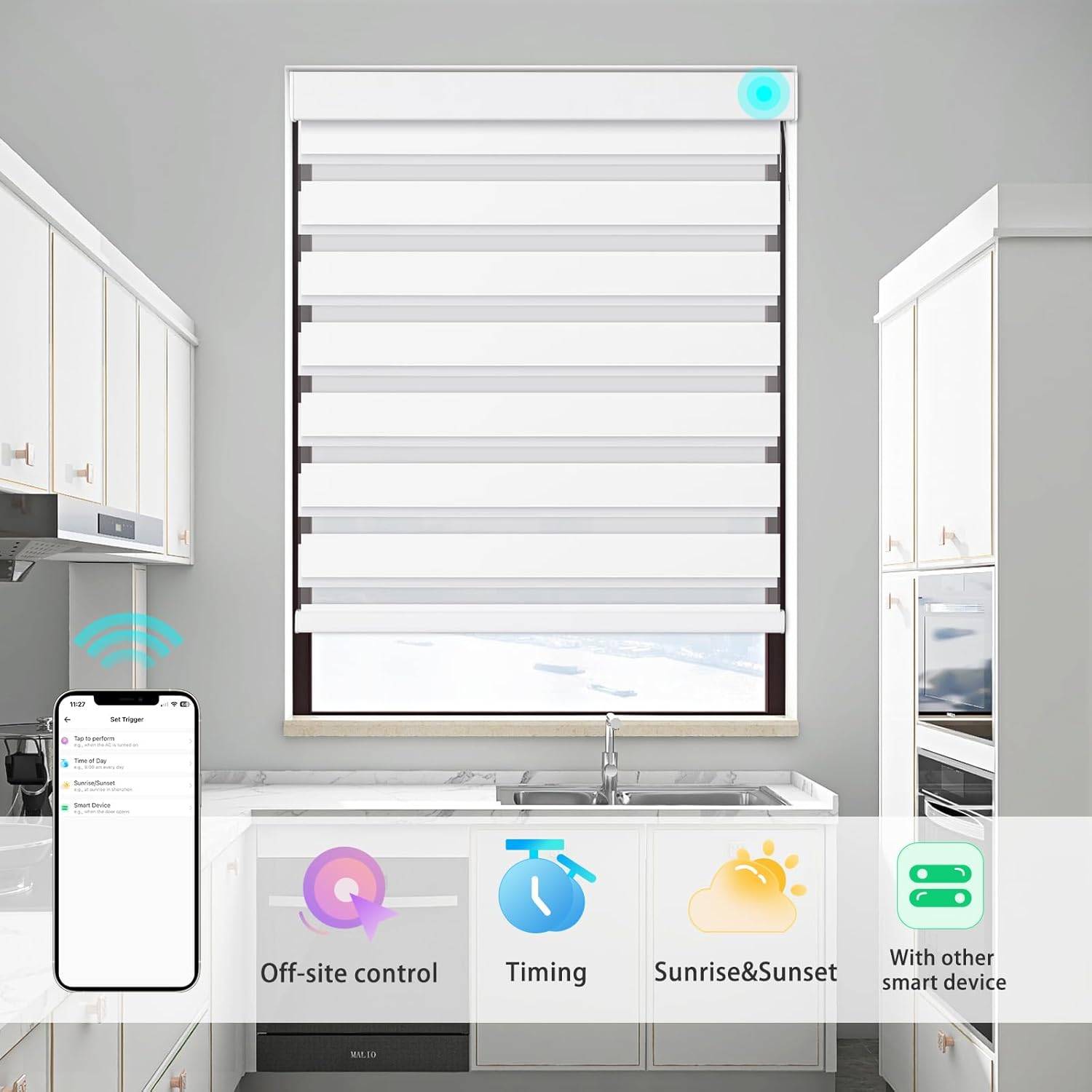 Changshade Persianas enrollables motorizadas con diseño de cebra para ventanas, con control remoto, persianas inteligentes eléctricas personalizadas