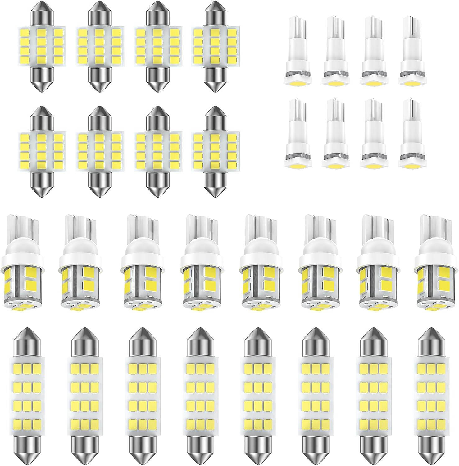 Juego de 32 bombillas LED tipo domo para automóvil, T10, T5, 1.220 in, DE3175, 1.654 in, bombillas de repuesto para puerta, cortesía, luz de