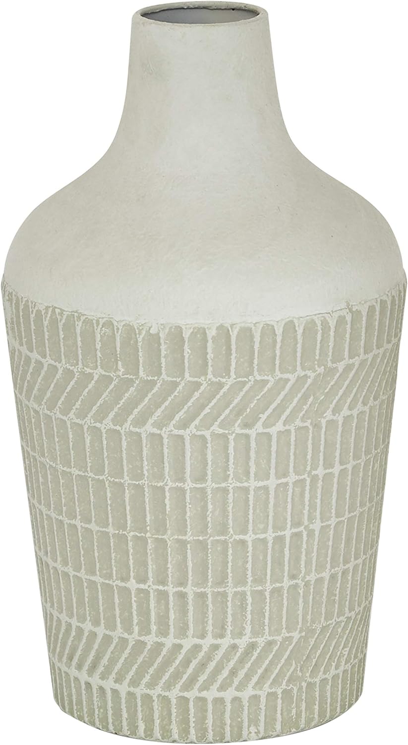 Deco 79 Jarrón con textura de metal, 8 x 8 x 13 pulgadas, blanco