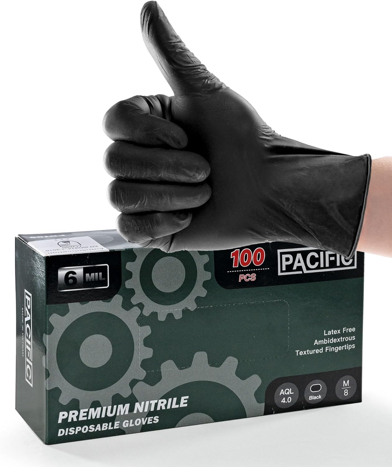 PACIFIC PPE Guantes desechables de nitrilo negro de 6 mil, seguros para alimentos, sin polvo, sin látex, limpieza, cocina y kichten, talla M