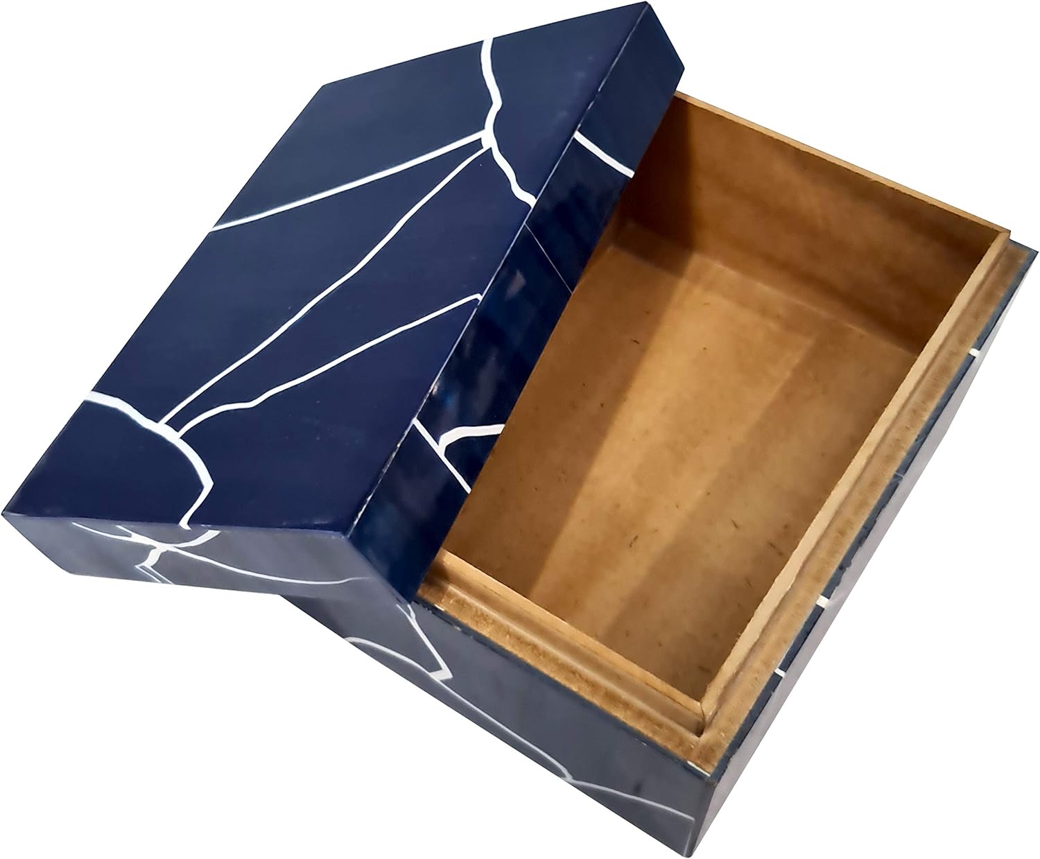 collectiblesBuy Caja rectangular de almacenamiento y joyería decorativa hecha a mano con incrustaciones de hueso vintage natural – azul