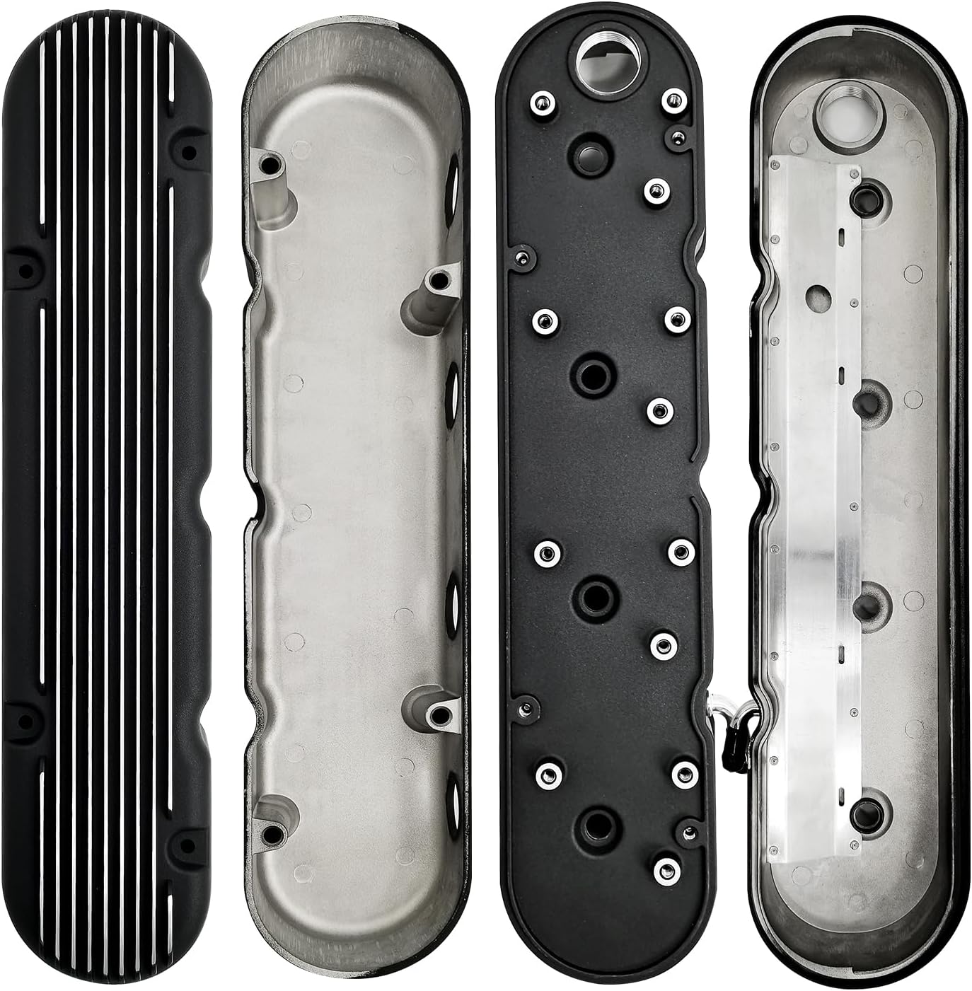 Cubiertas de válvula de aluminio con aletas negras con soportes de bobina y cubierta compatibles con LS1 LS2 LS3 LS6 LS7 Chevy Small Block V8 293