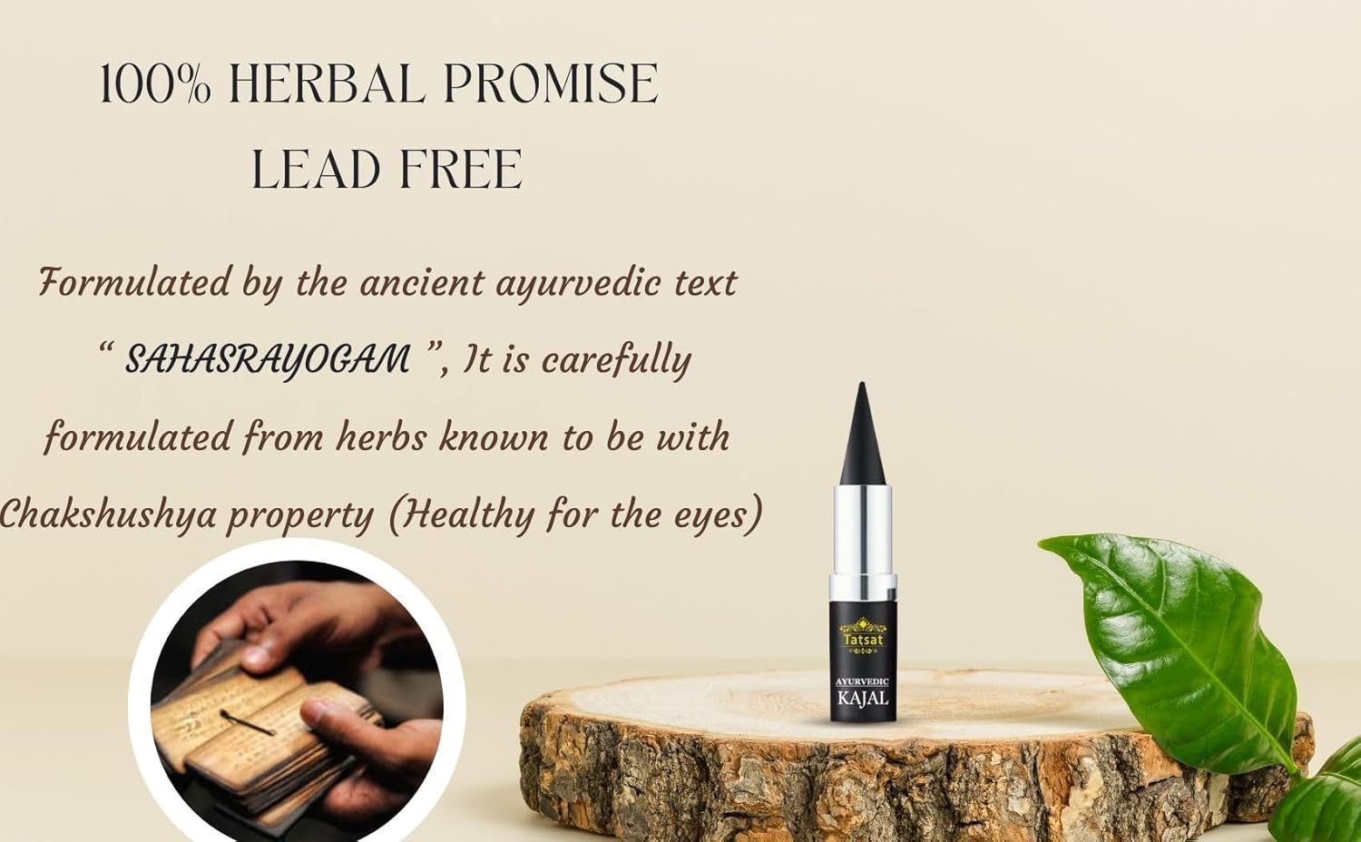 TATSAT – WELLNESS THROUGH AYURVEDA ATSAT-100% natural ayurvédico sin plomo delineador de ojos kajal  Sin conservantes  Sin productos químicos  Sin